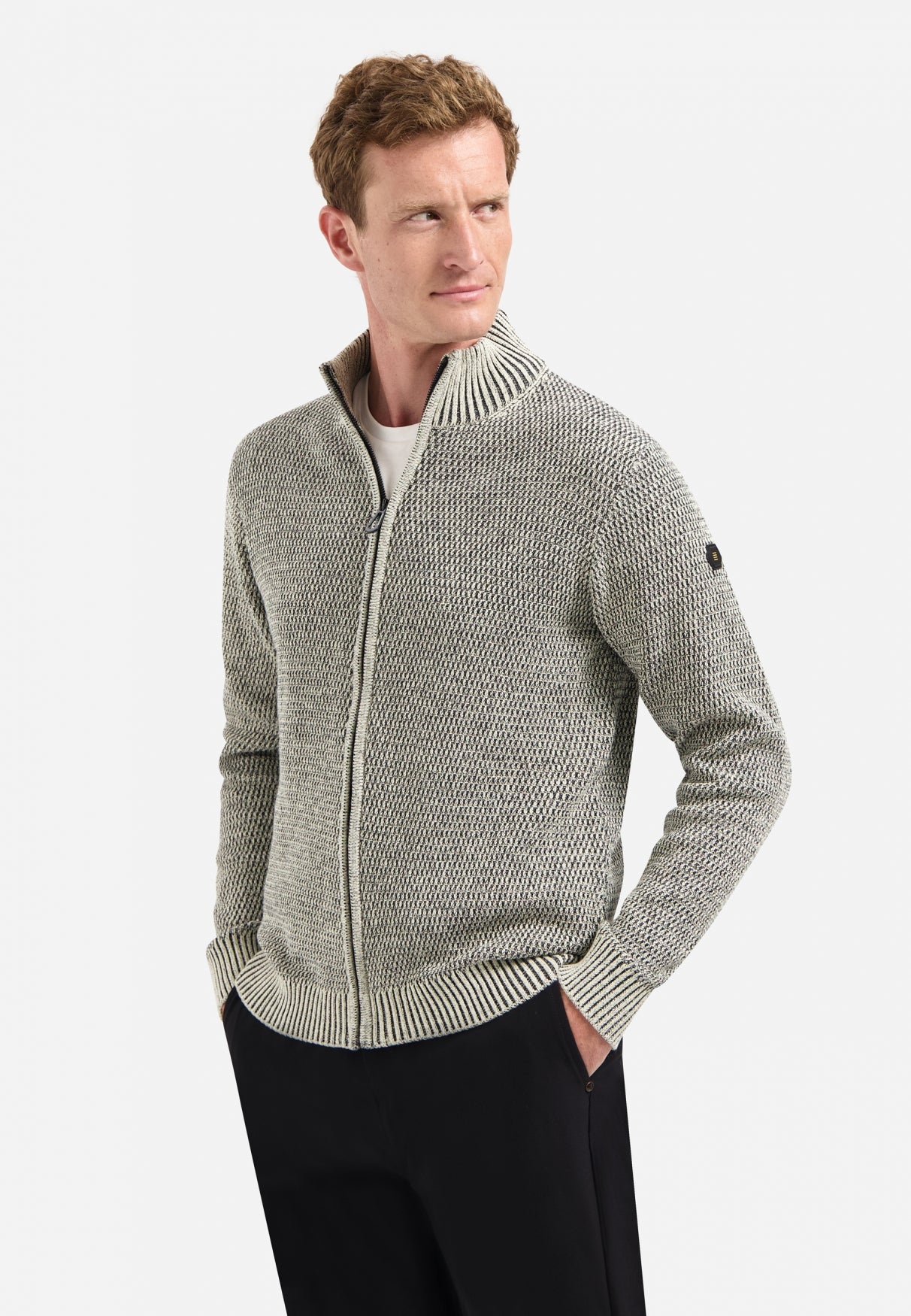 Strickjacke in schwerer Melange-Optik | Stone