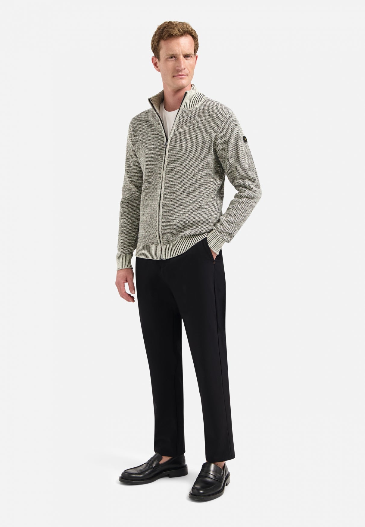 Strickjacke in schwerer Melange-Optik | Stone
