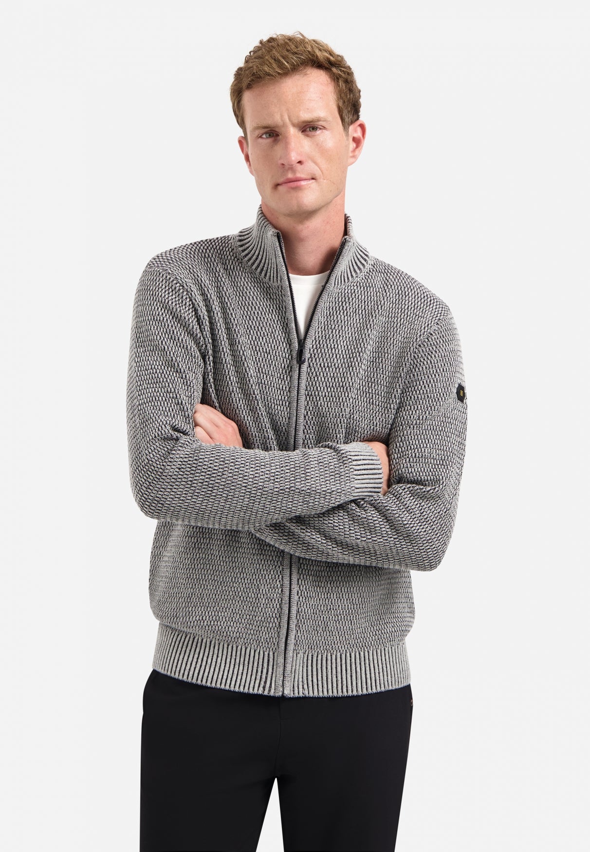 Strickjacke in schwerer Melange-Optik | Grau Melange