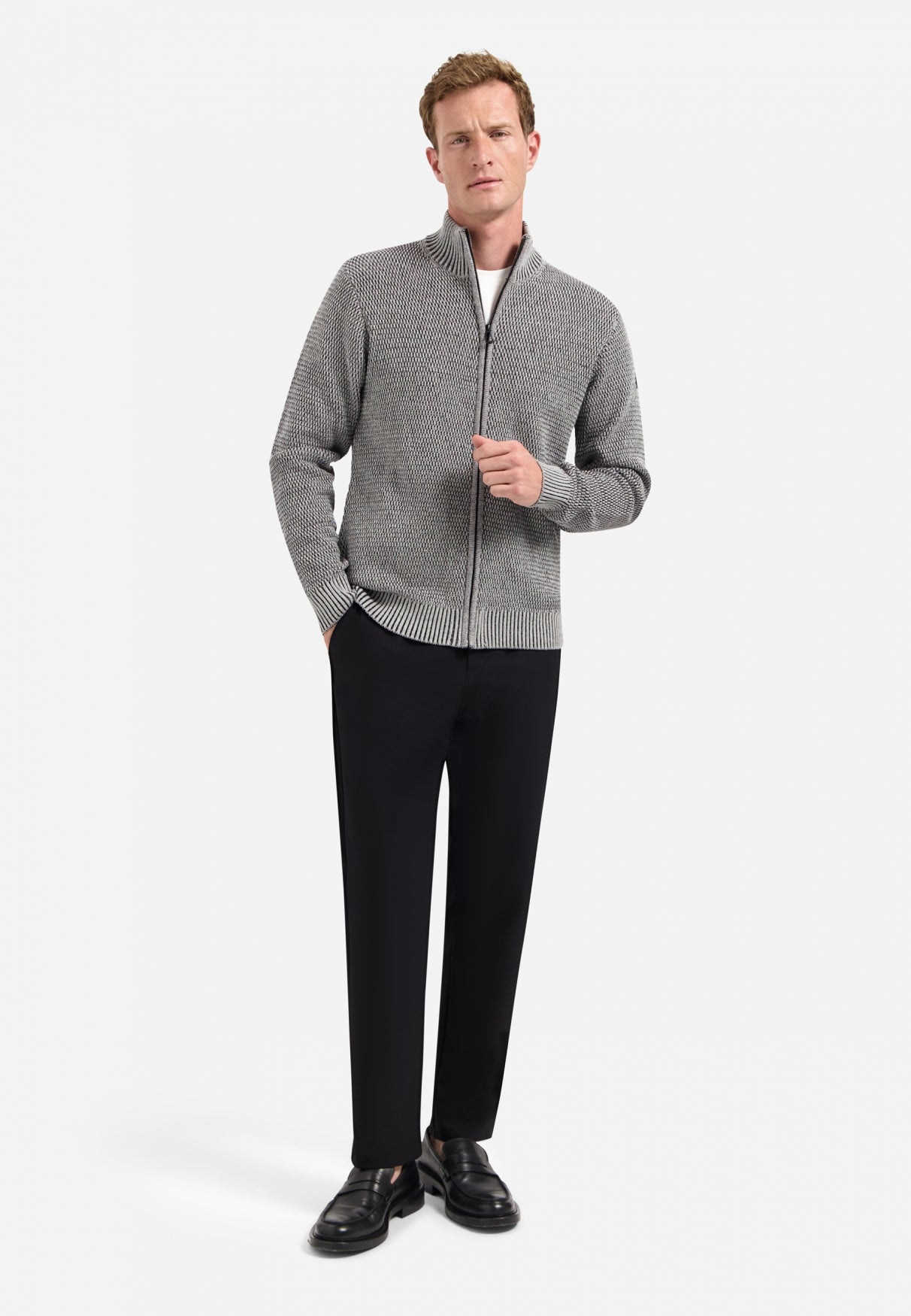 Strickjacke in schwerer Melange-Optik | Grau Melange