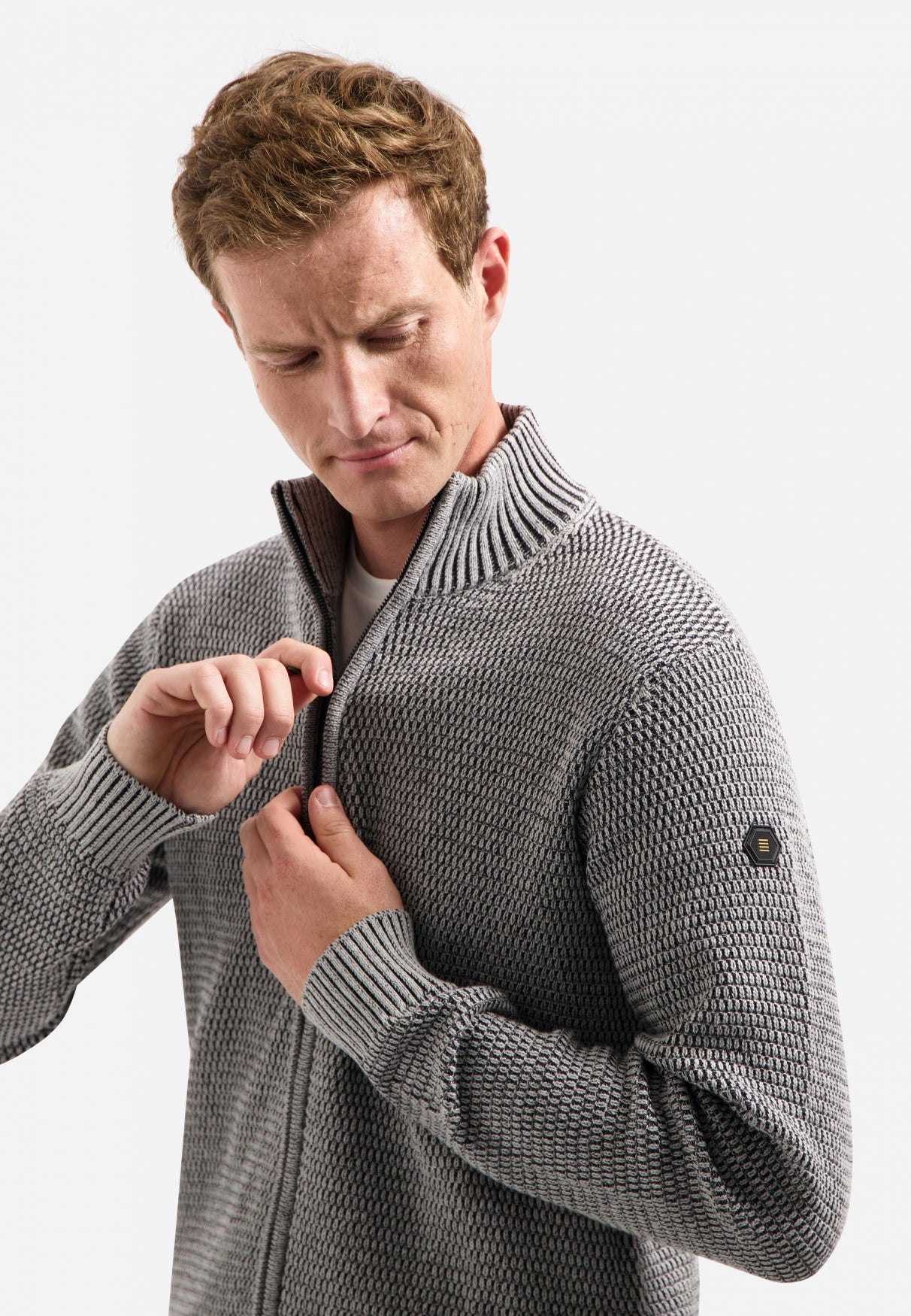 Strickjacke in schwerer Melange-Optik | Grau Melange