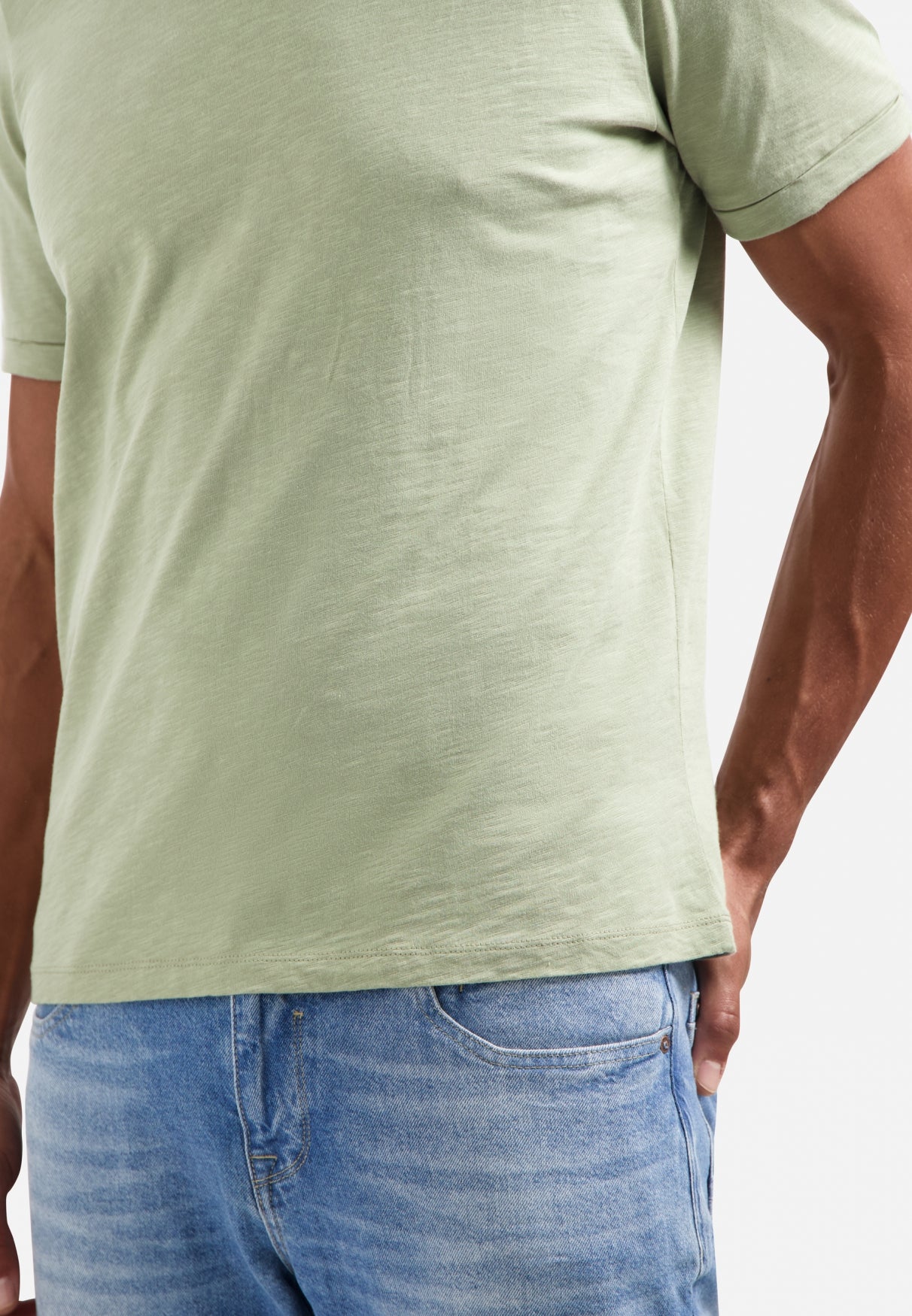 Slub crew neck T-shirt | Light Moss