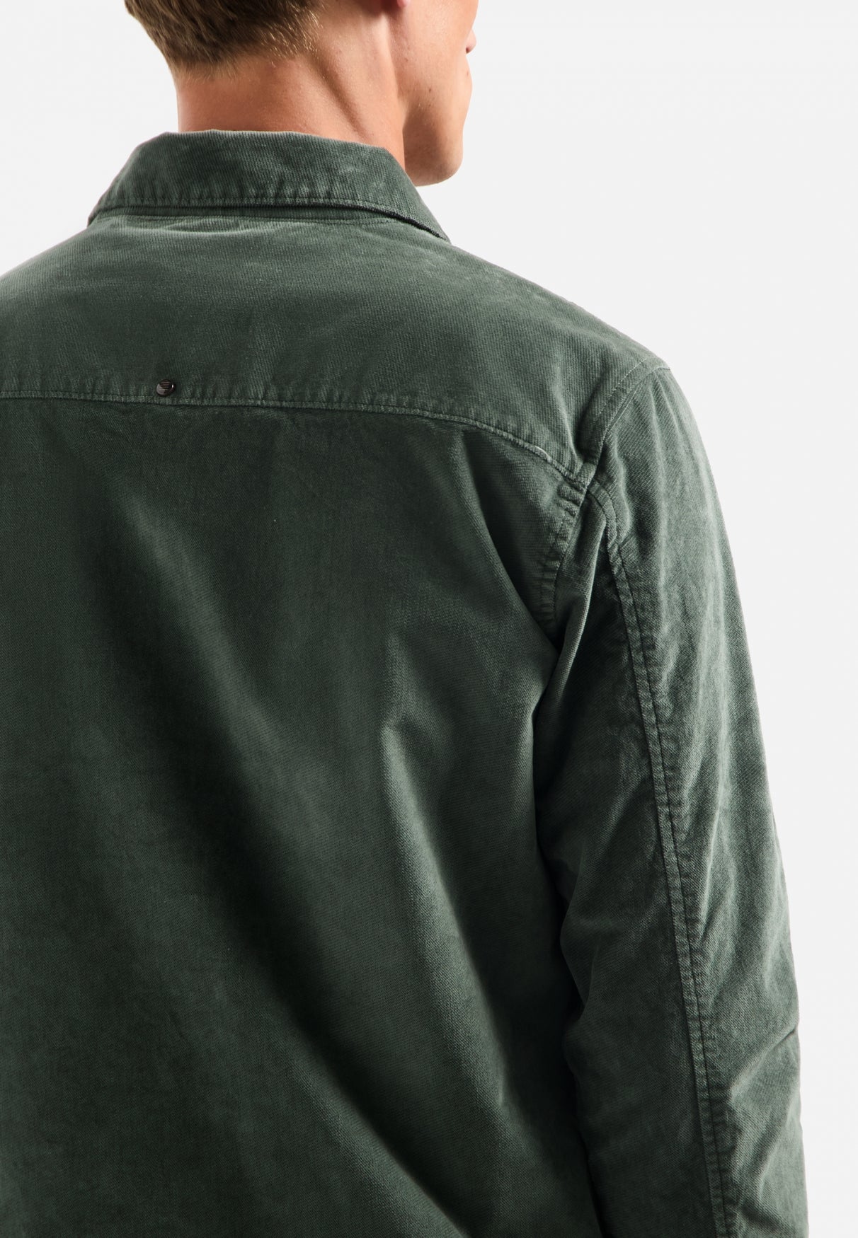 Buttoned velvet overshirt | Dark Green