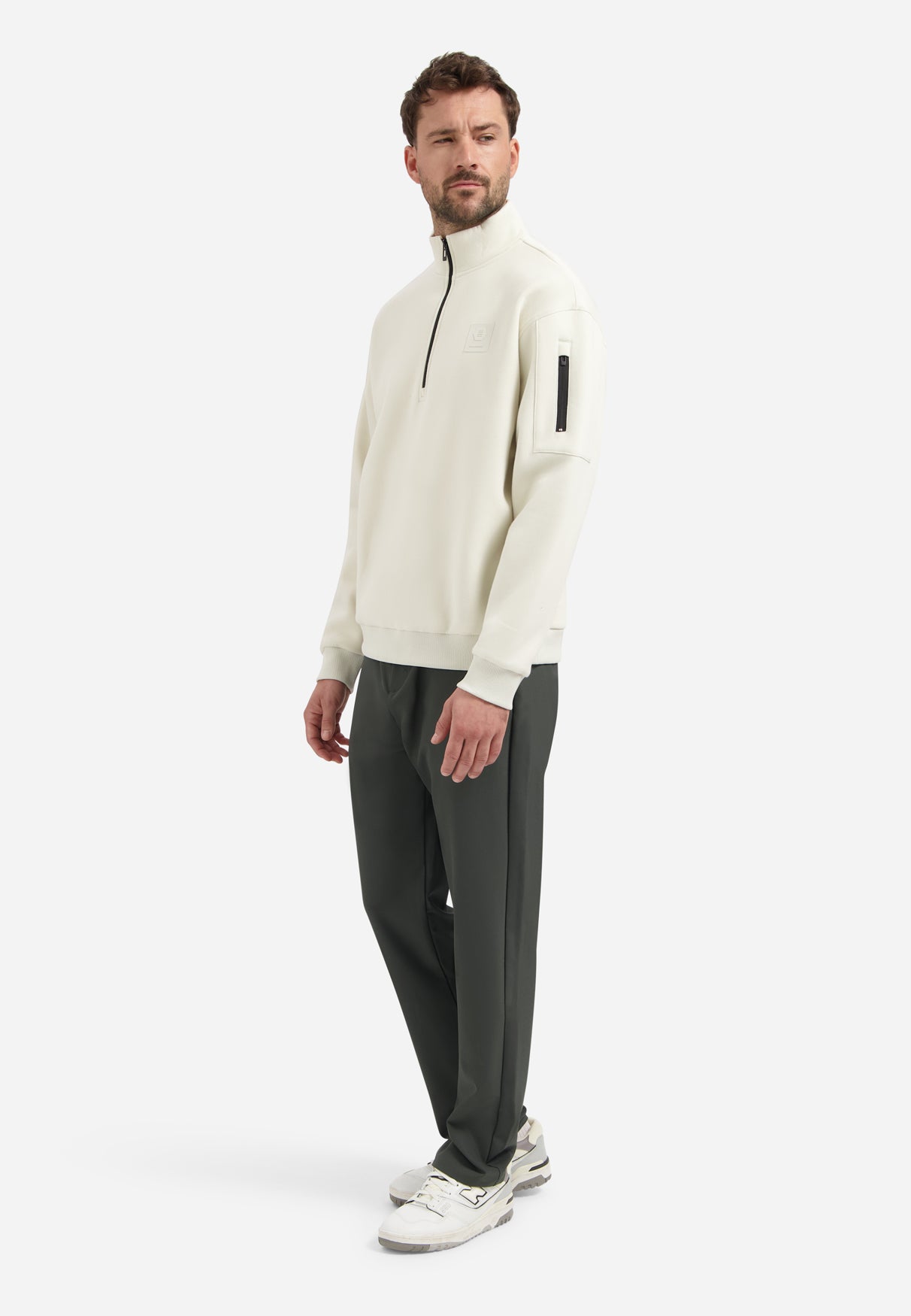 Sweater mit halbem Reißverschluss | Chalk