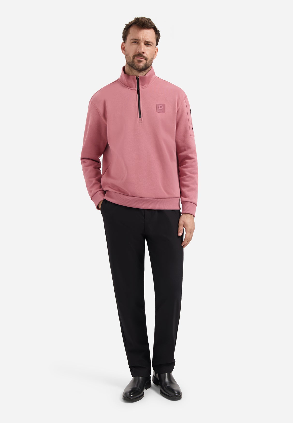 Sweater mit halbem Reißverschluss | Old Pink