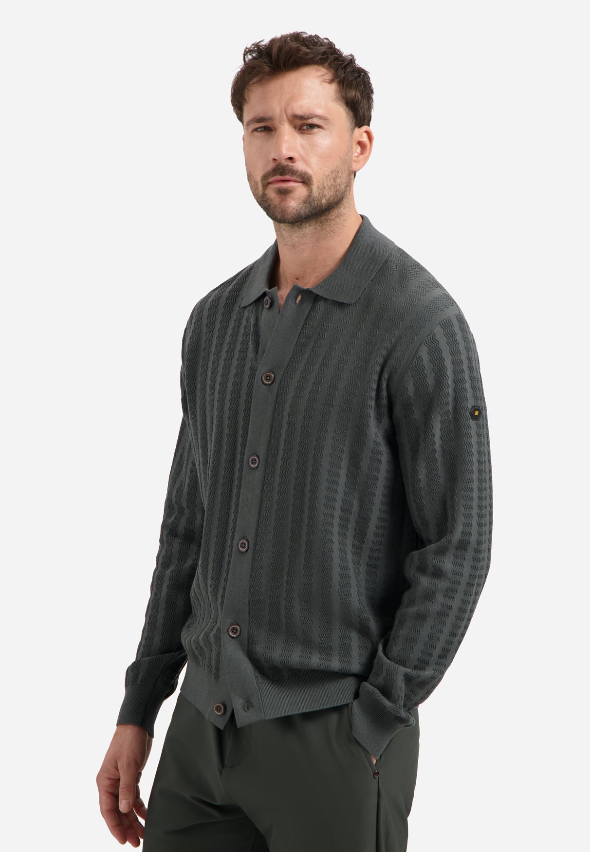 Strickjacke mit Knopfleiste und Polokragen | Dark Steel