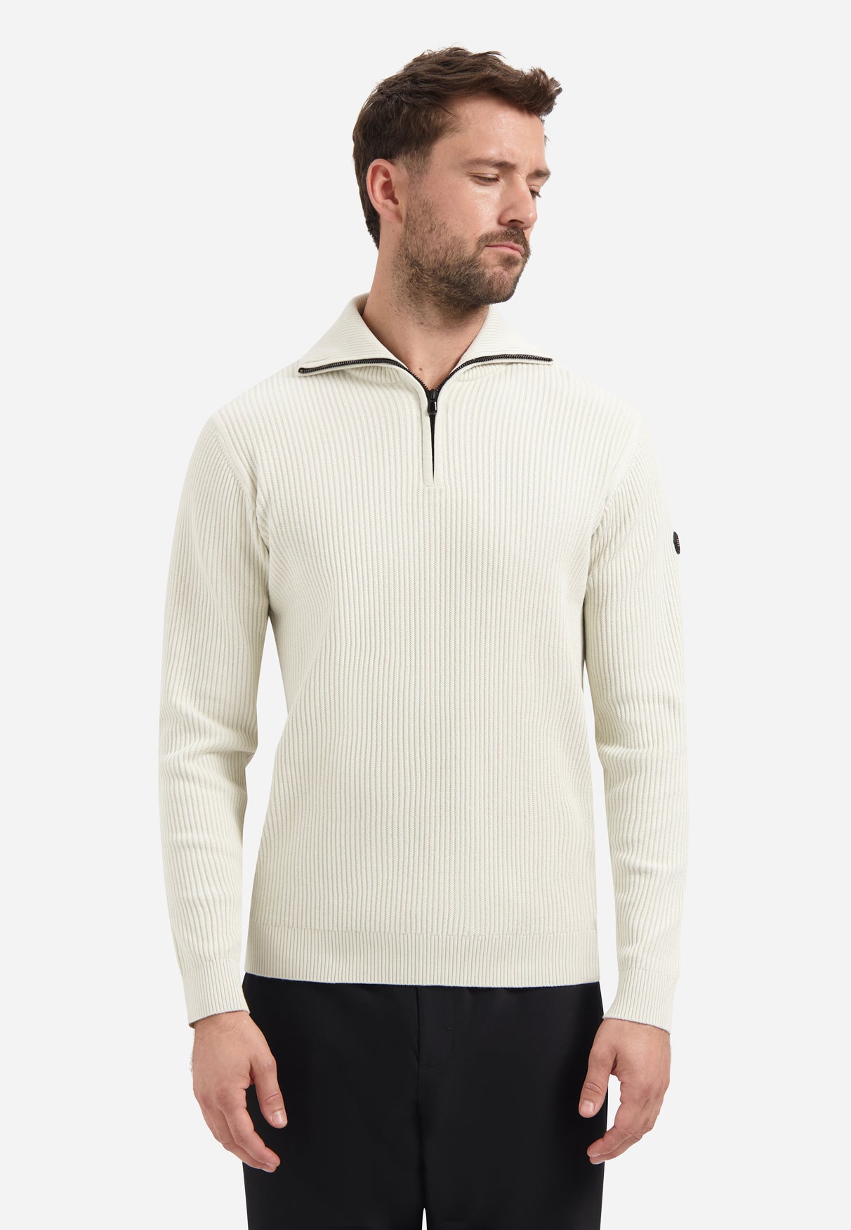 High Neck Zip Jumper | Chalk