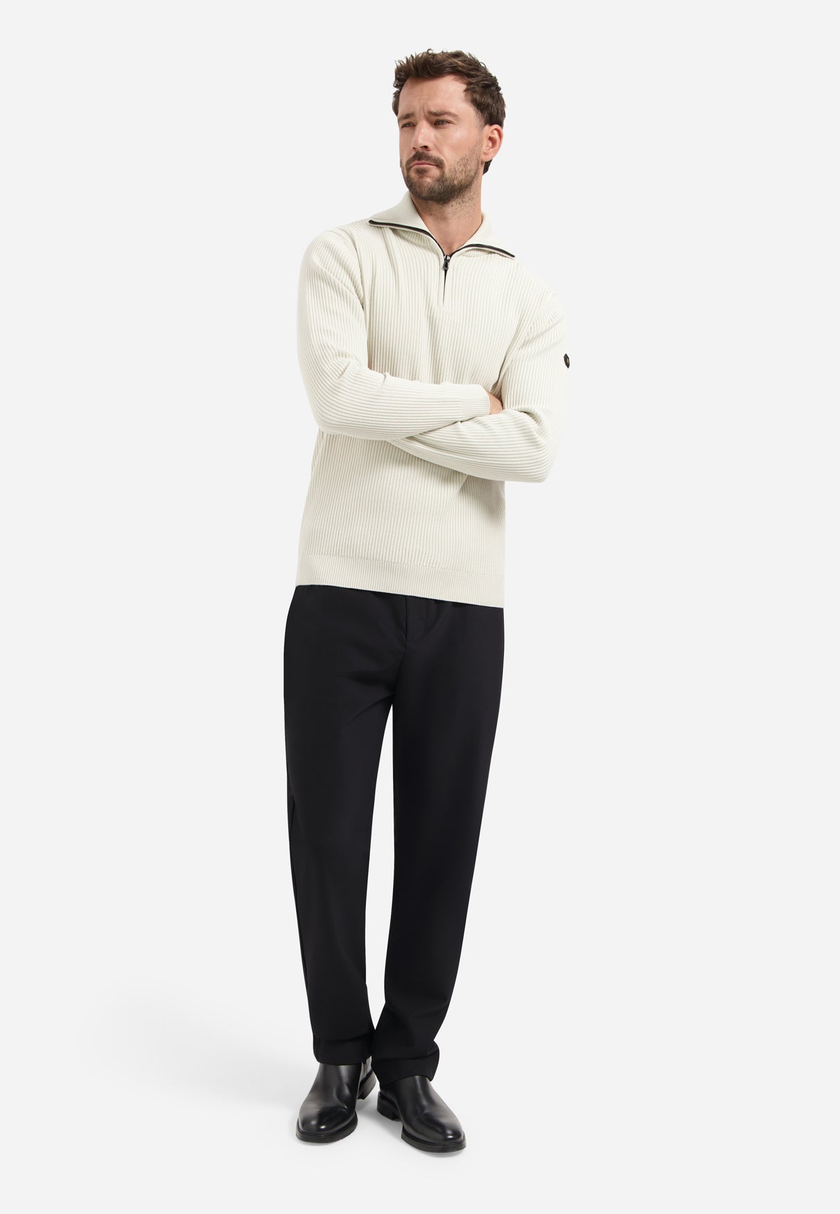 High Neck Zip Jumper | Chalk
