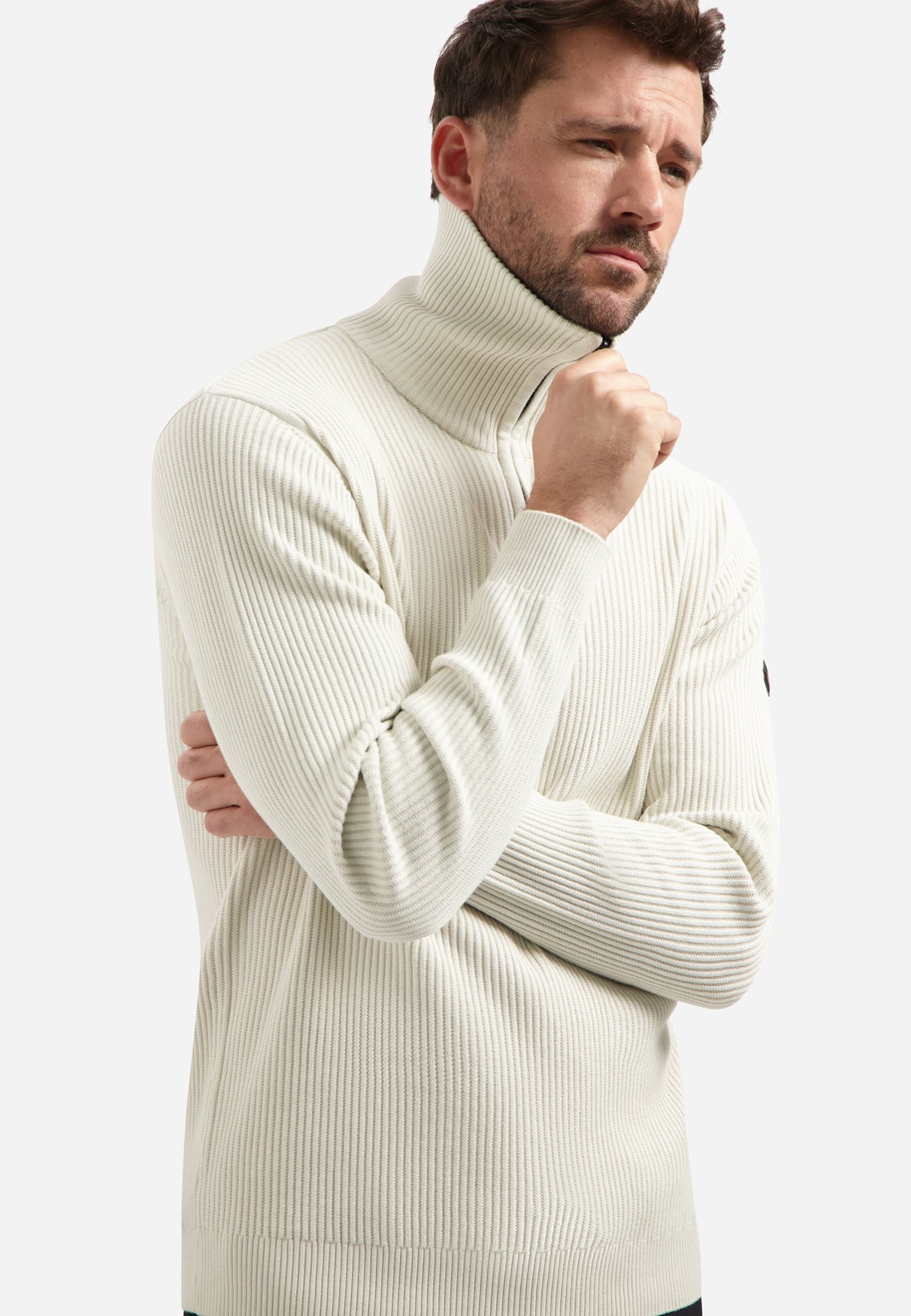 High Neck Zip Jumper | Chalk
