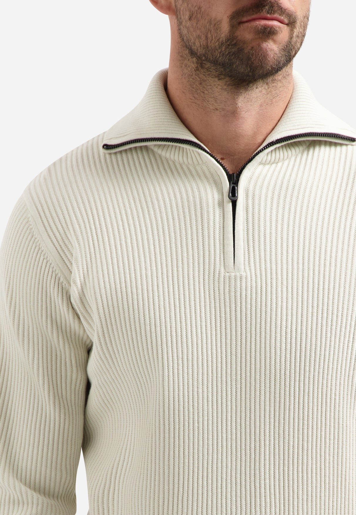 High Neck Zip Jumper | Chalk