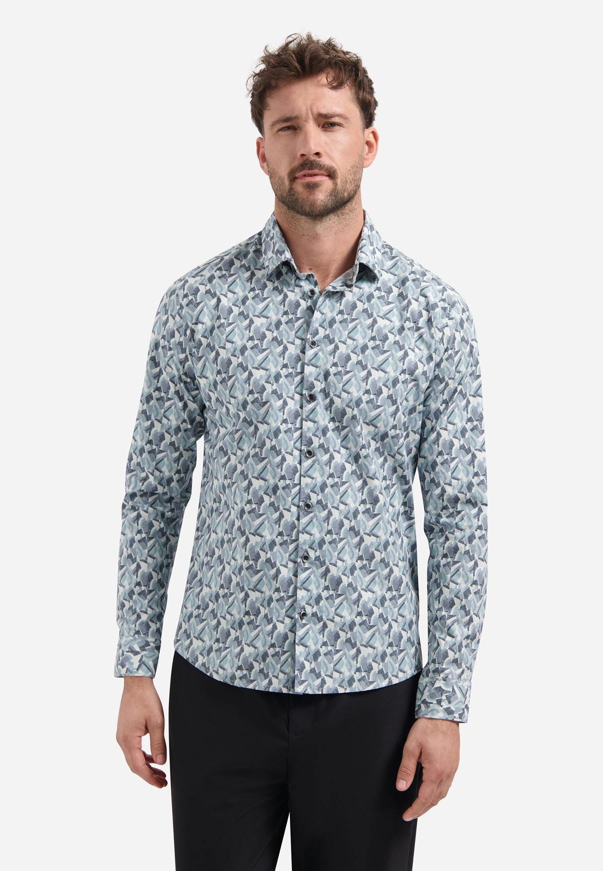 Printed stretch shirt | Dark Steel
