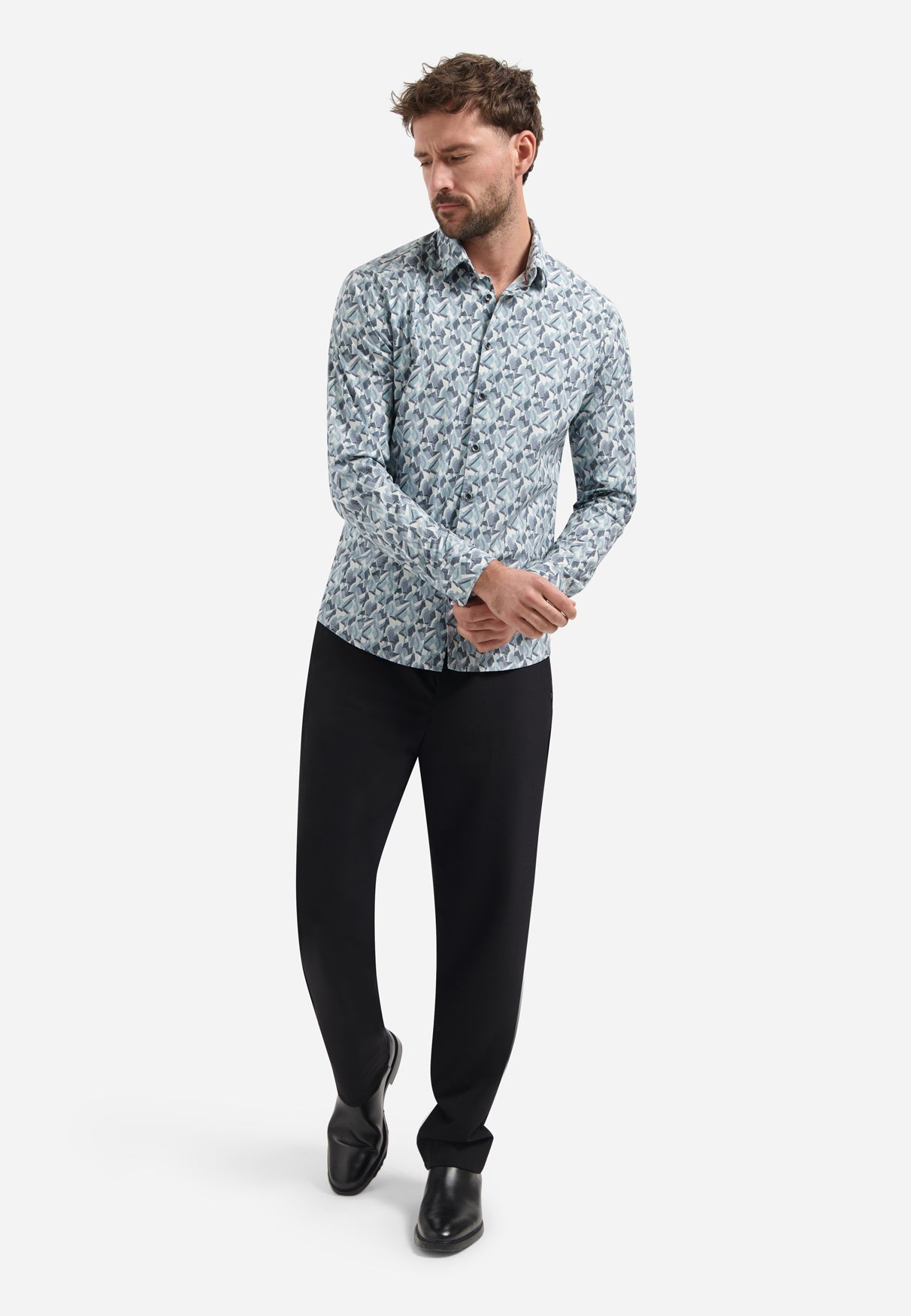 Printed stretch shirt | Dark Steel