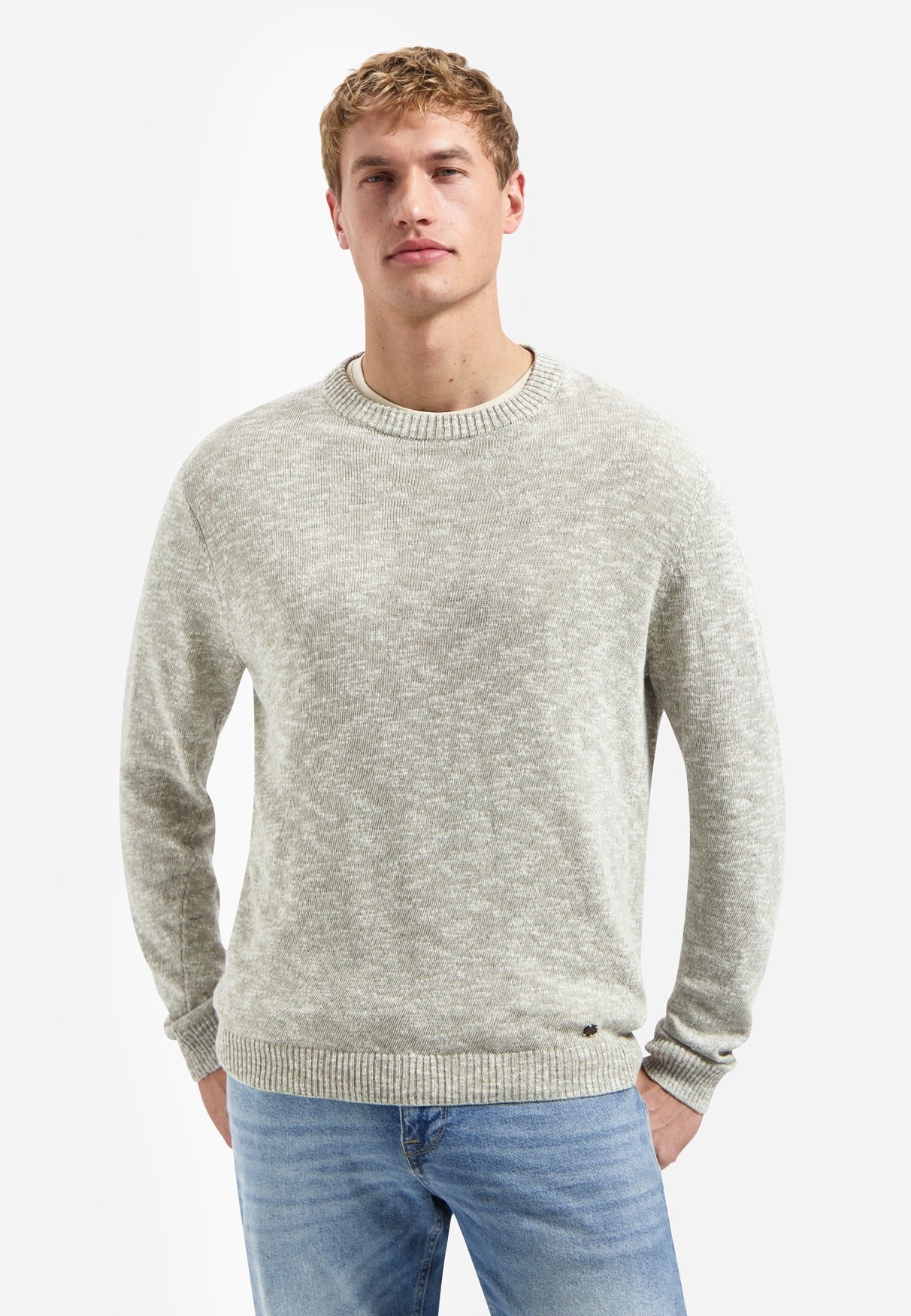 Melange-Slub-Pullover | Taupe