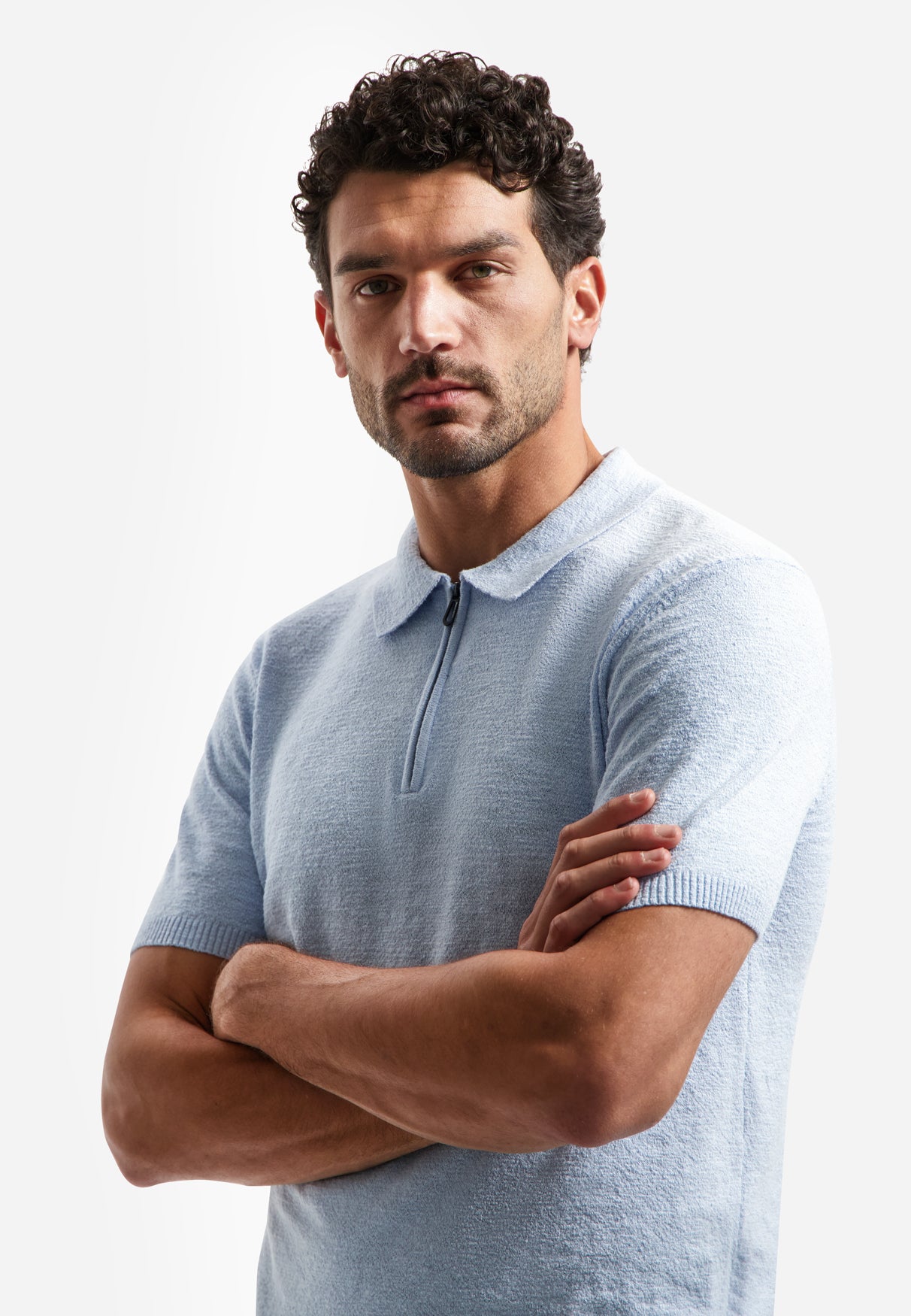 Strick-Poloshirt mit Reißverschluss | Blue