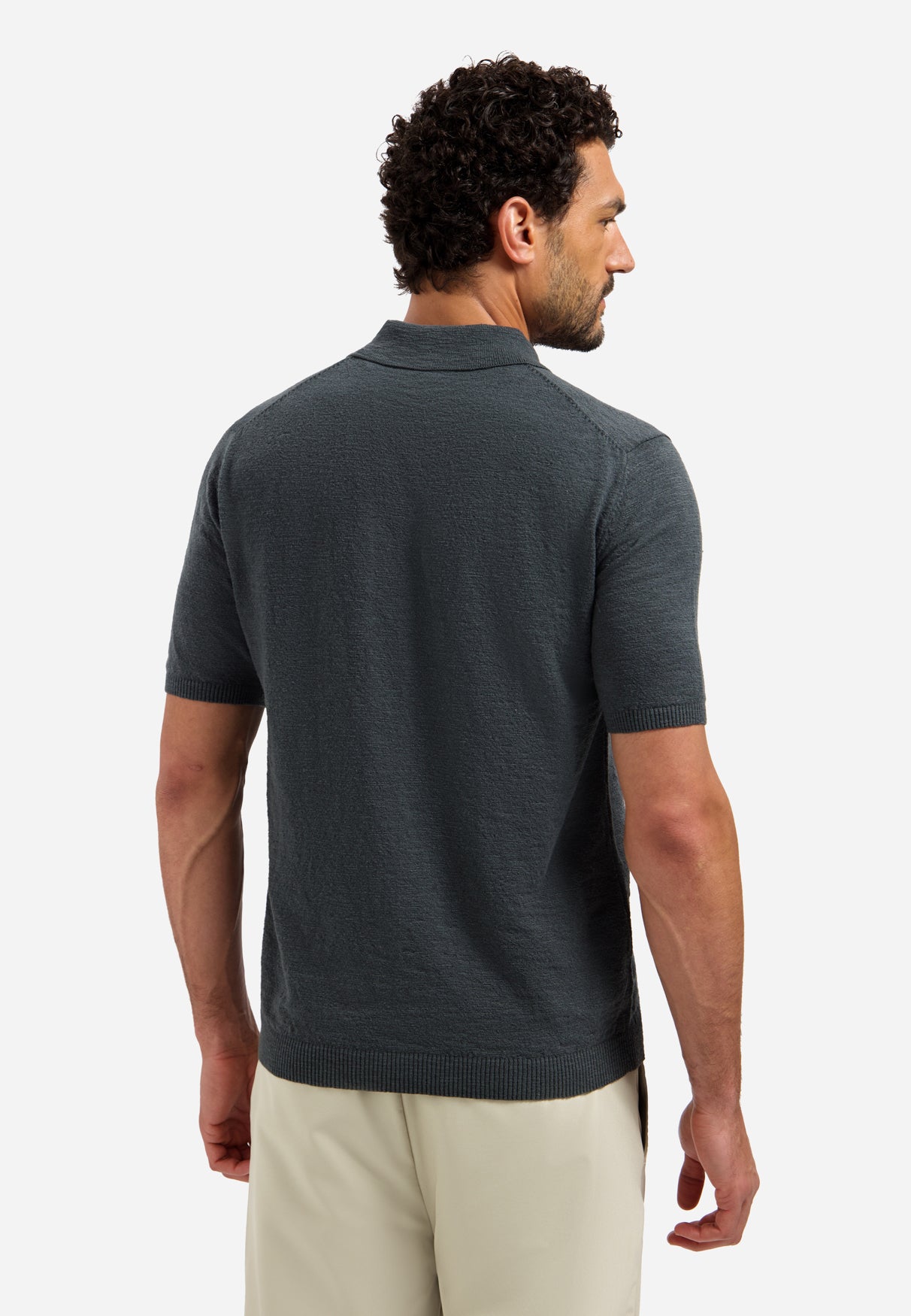 Knitted polo shirt with zip | Dark Steel