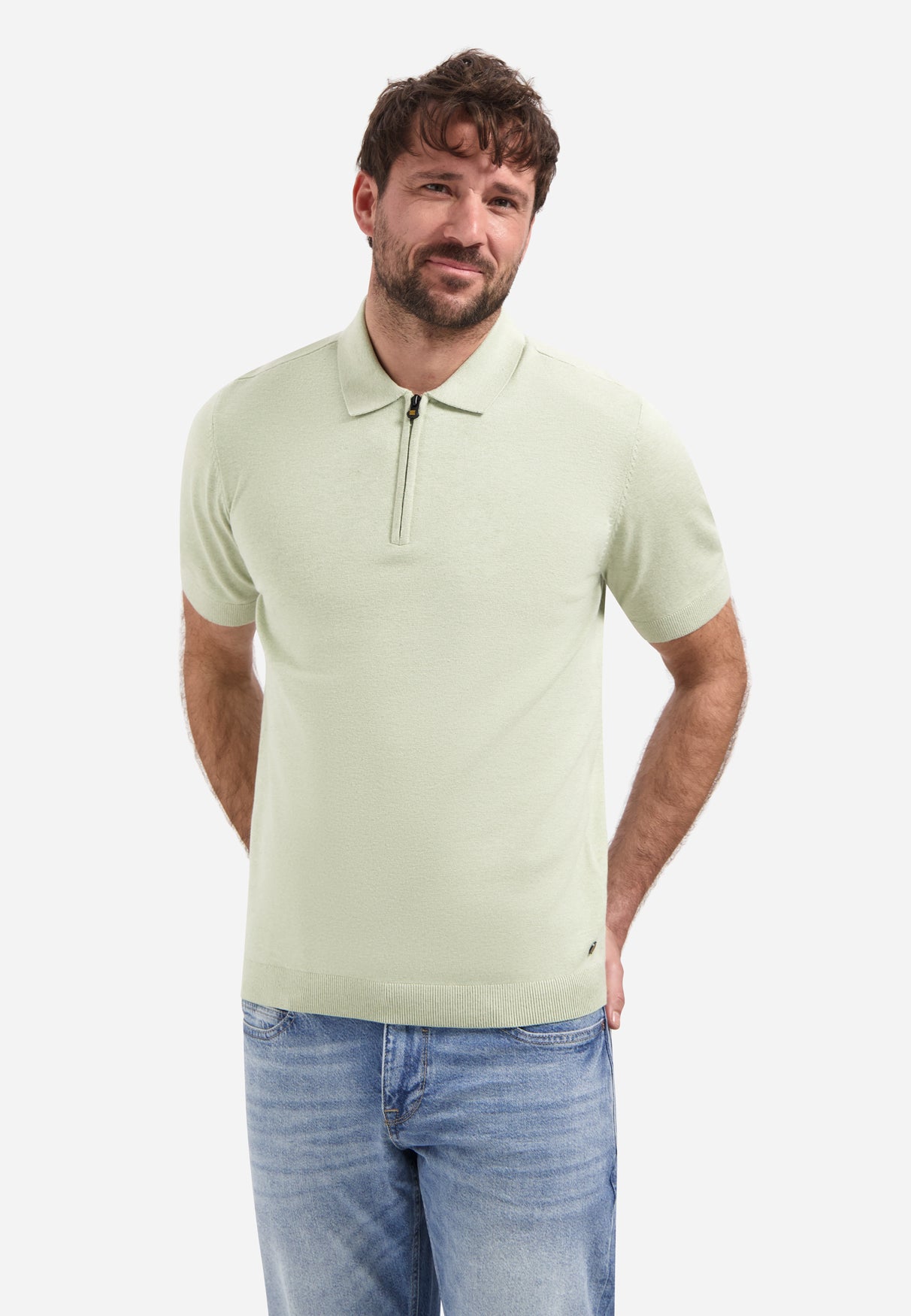 Knitted polo shirt with half-zip | Green