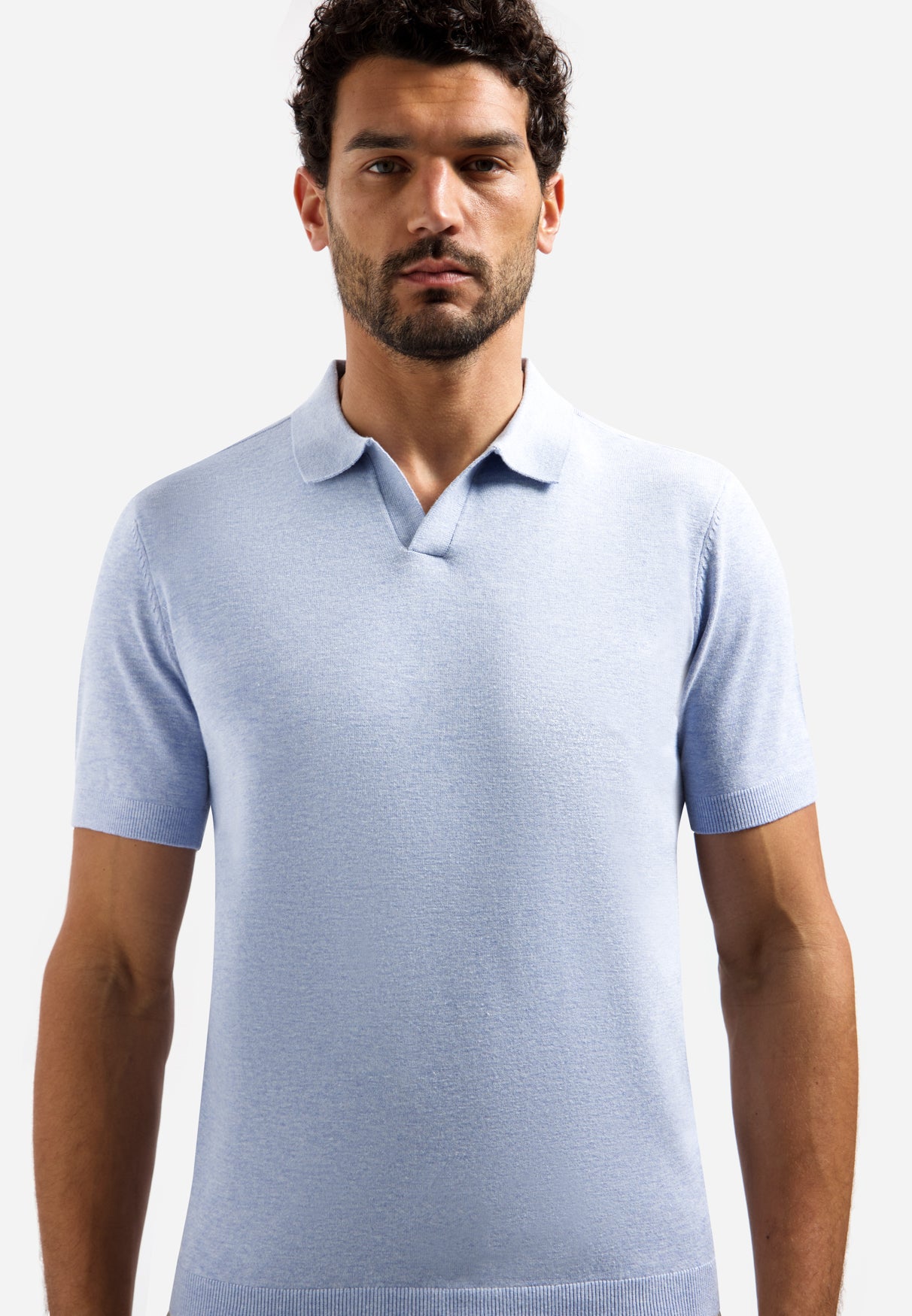 Poloshirt aus Strick mit V-Ausschnitt | Blue