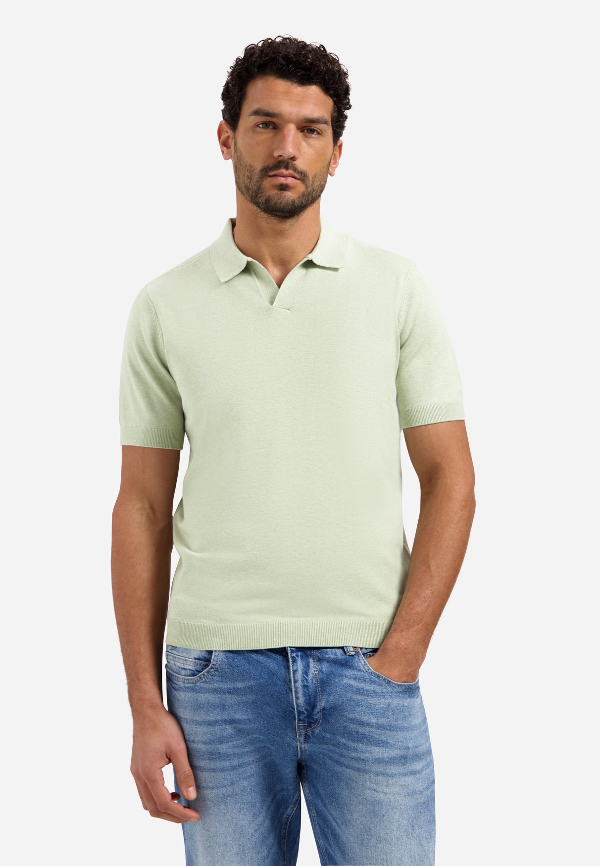Poloshirt aus Strick mit V-Ausschnitt | Green
