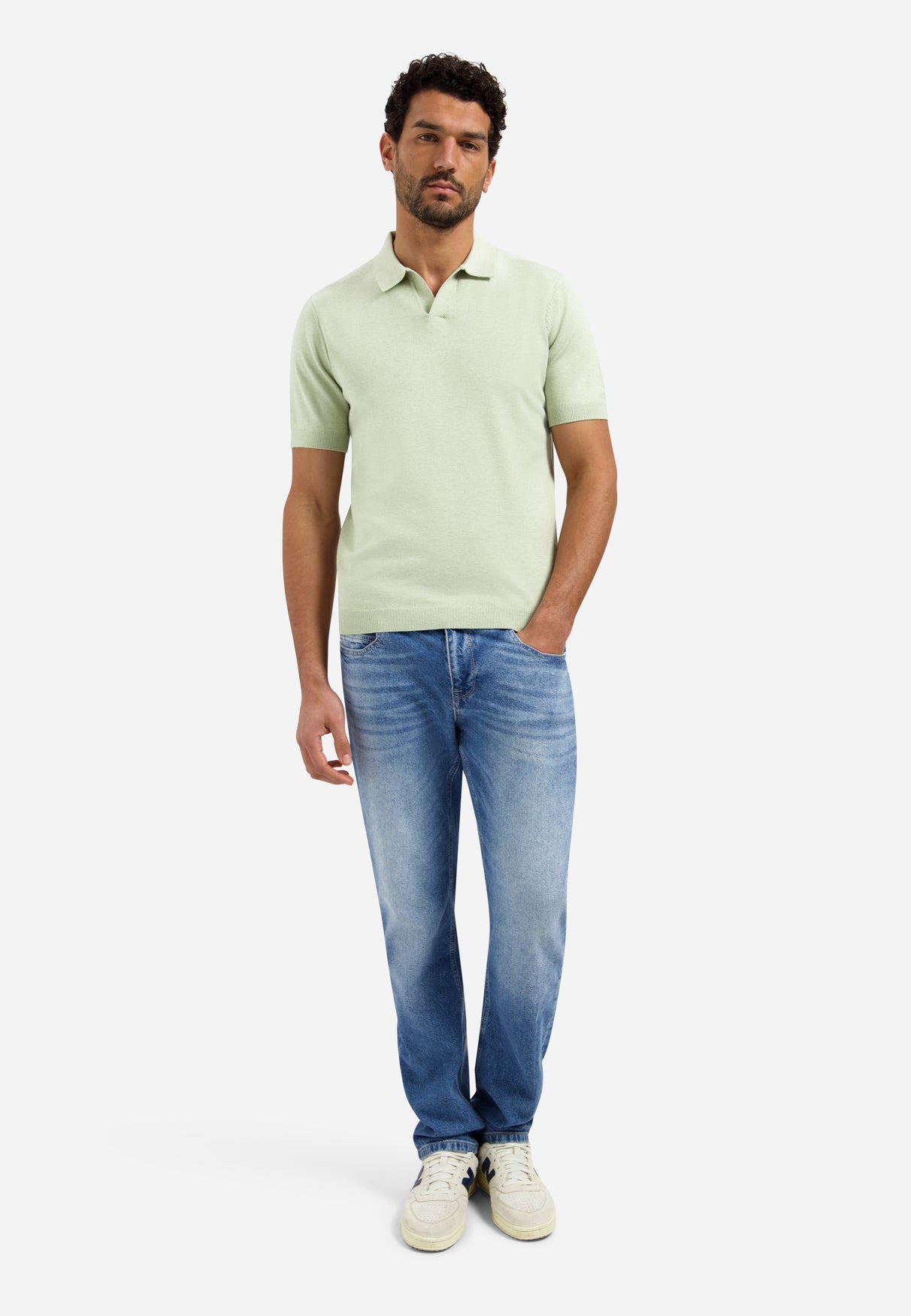 Poloshirt aus Strick mit V-Ausschnitt | Green