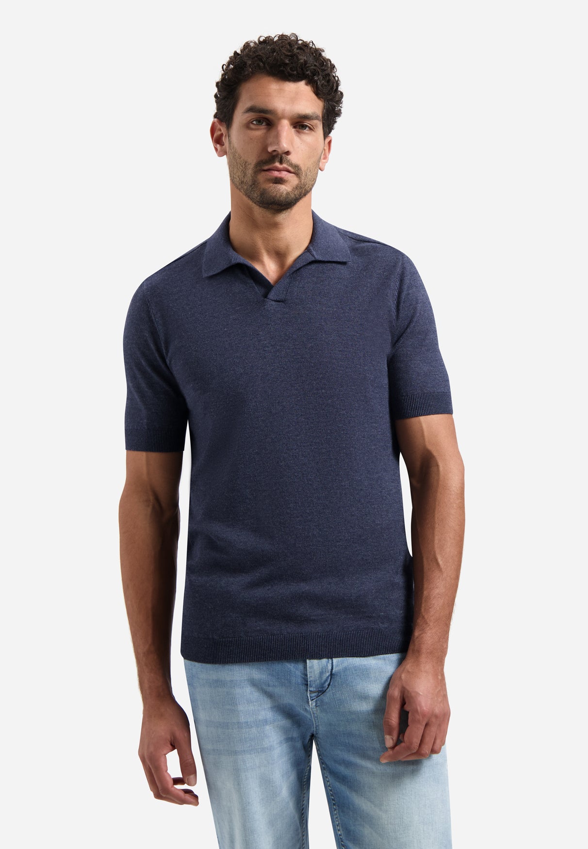 Poloshirt aus Strick mit V-Ausschnitt | Night