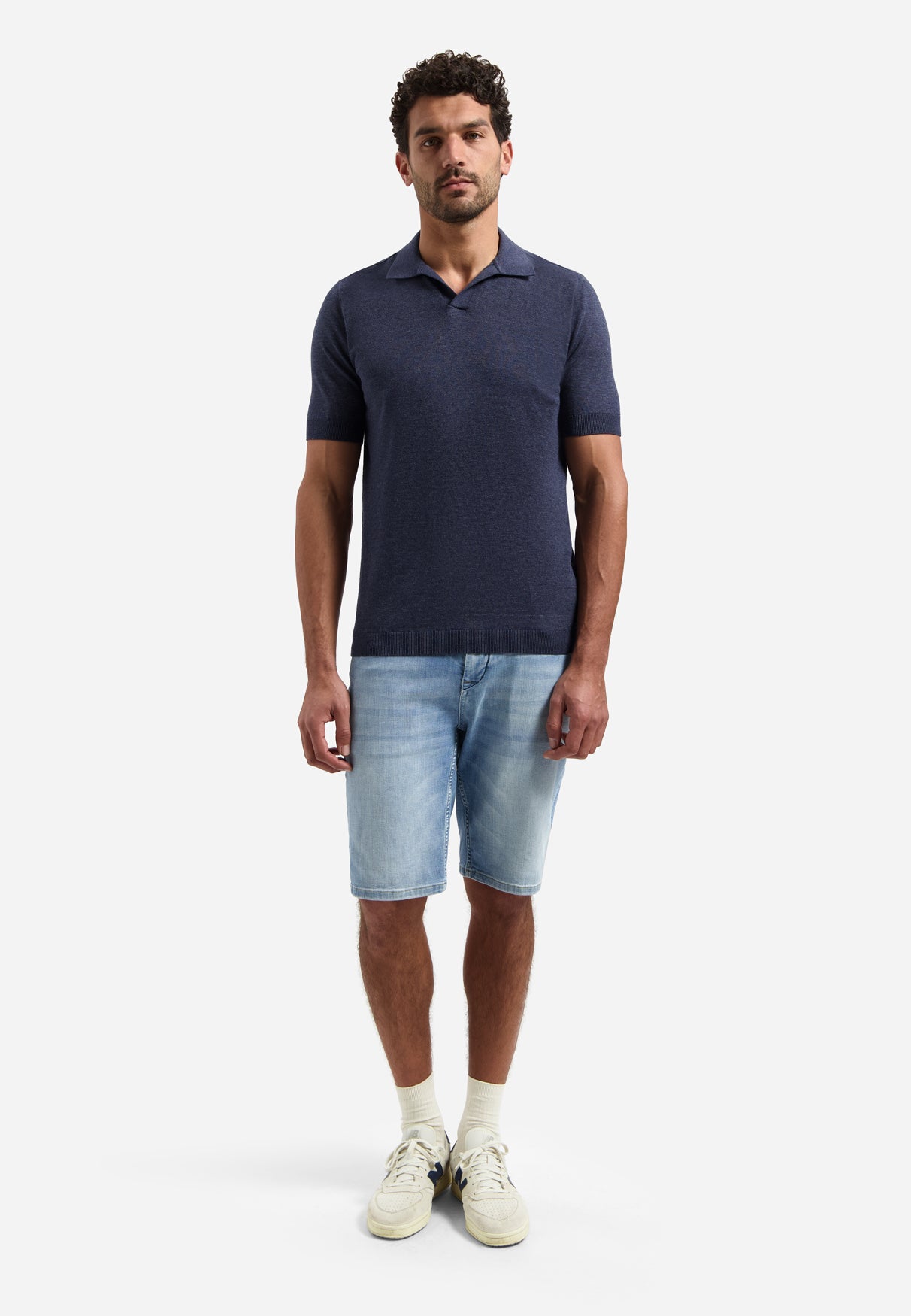 Poloshirt aus Strick mit V-Ausschnitt | Night