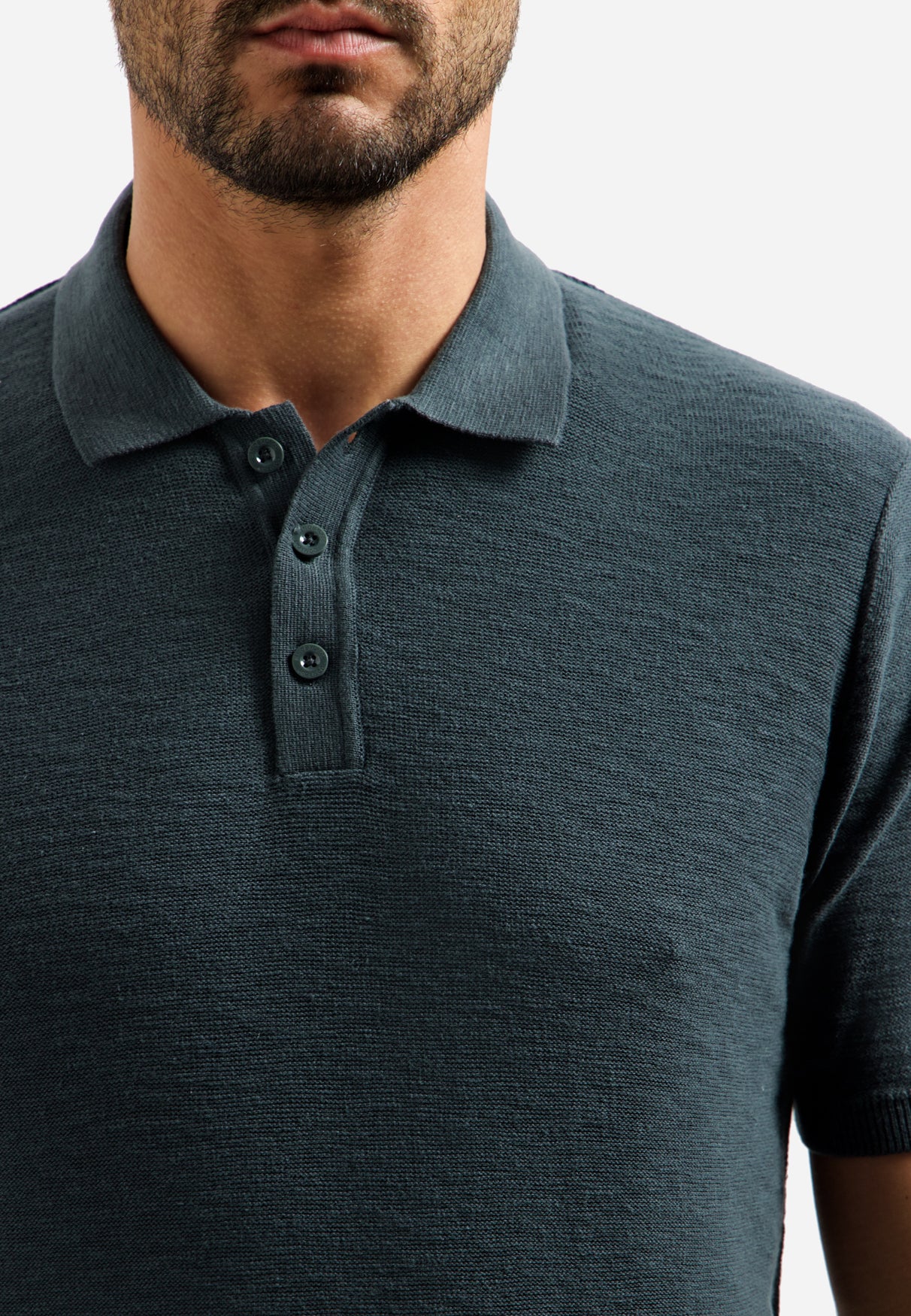 Knitted slub polo shirt with buttons | Dark Steel