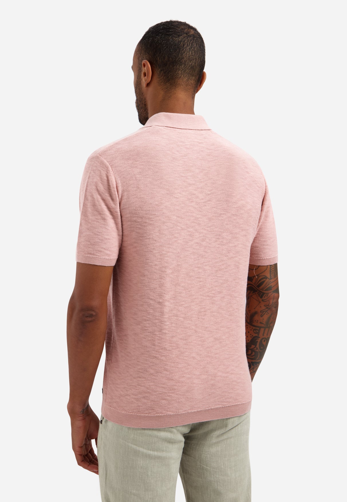 Knitted slub polo shirt with buttons | Light Mauve