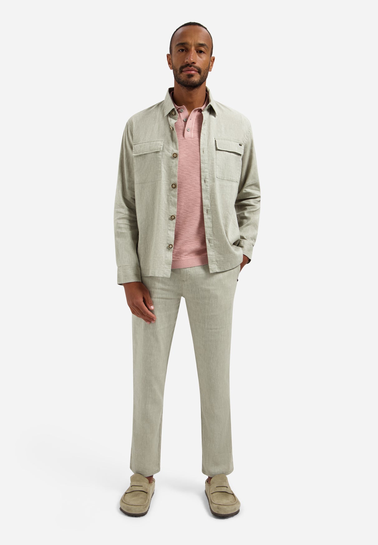 Knitted slub polo shirt with buttons | Light Mauve