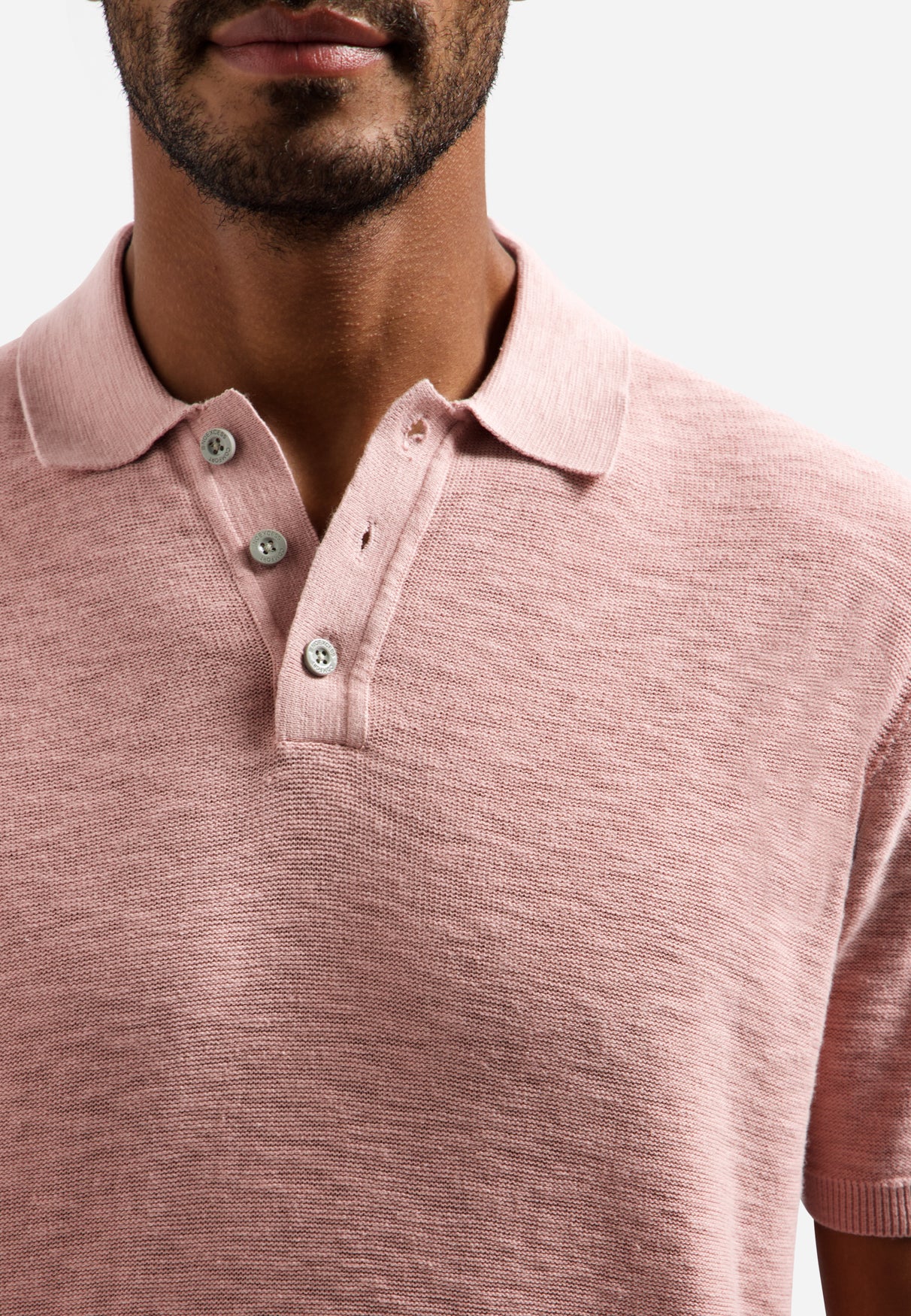 Knitted slub polo shirt with buttons | Light Mauve