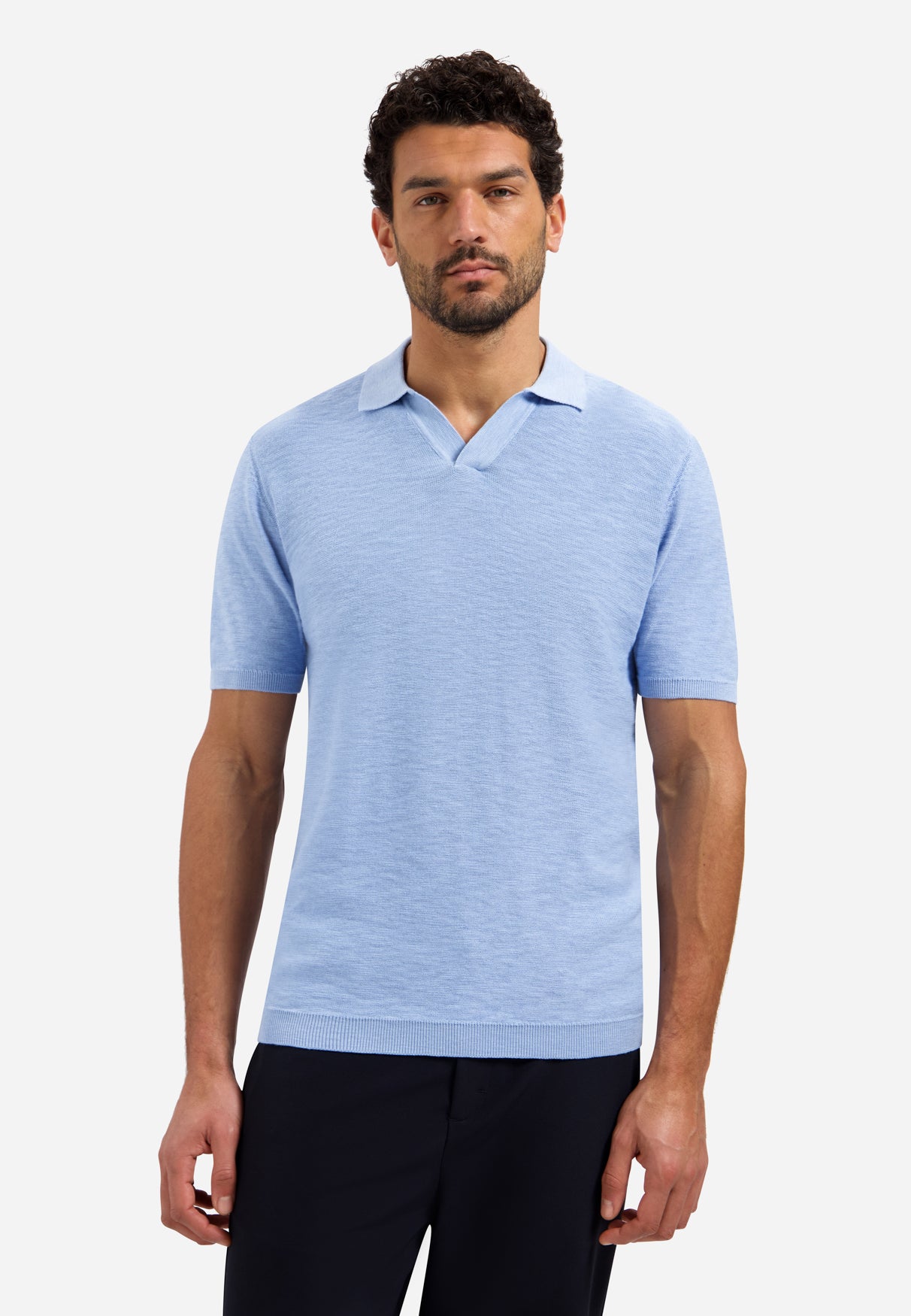 Knitted V-neck polo shirt | Blue