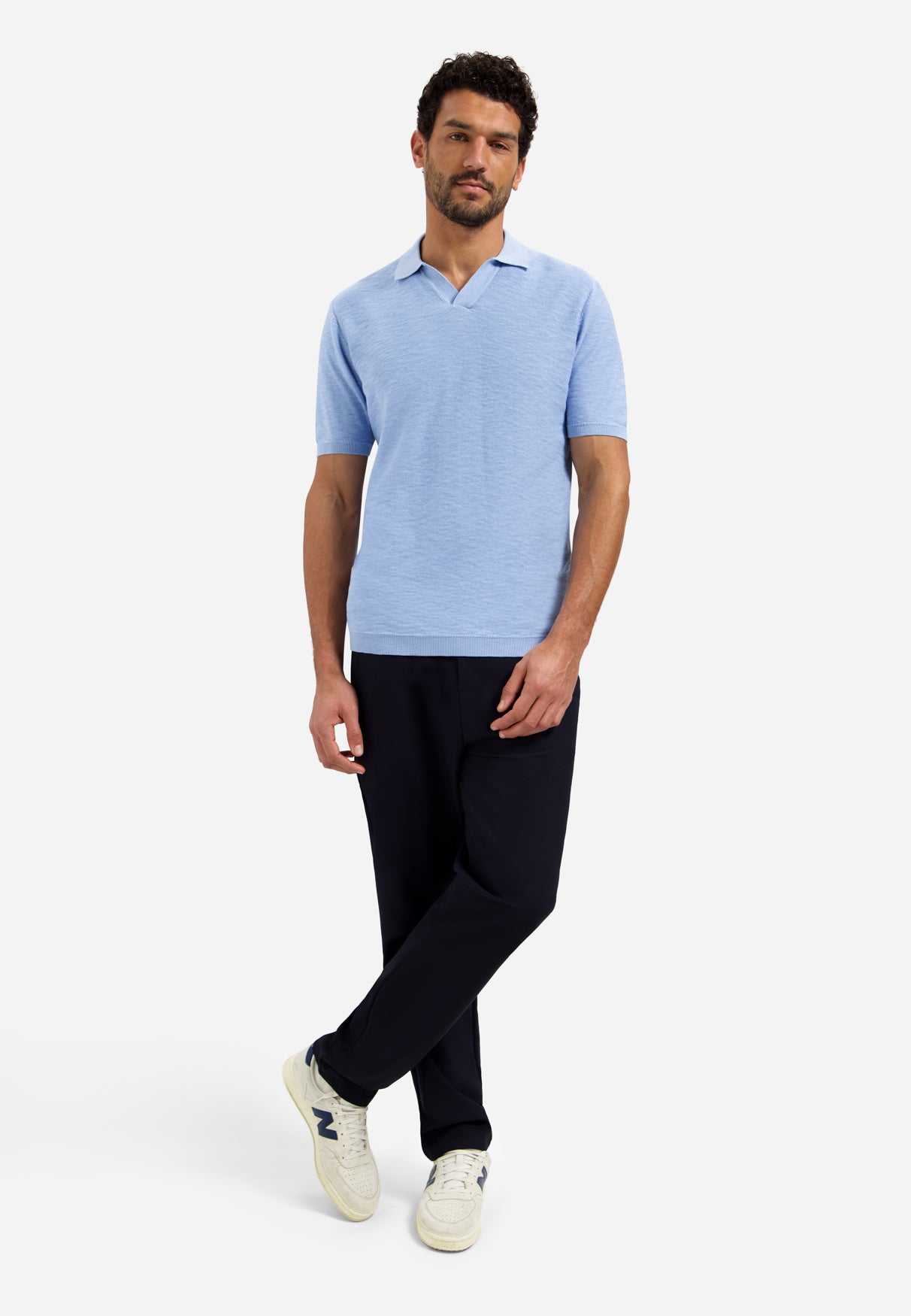 Knitted V-neck polo shirt | Blue