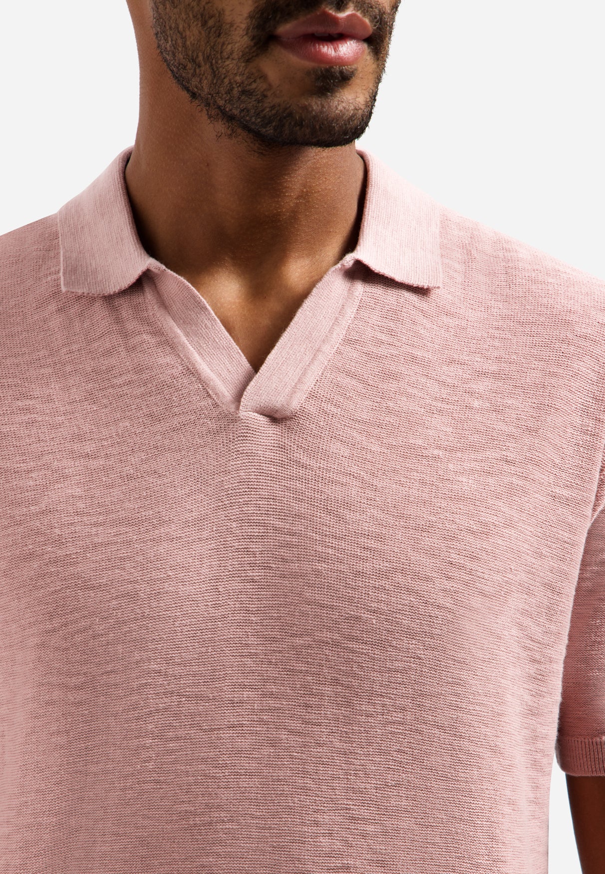Knitted V-neck polo shirt | Light Mauve