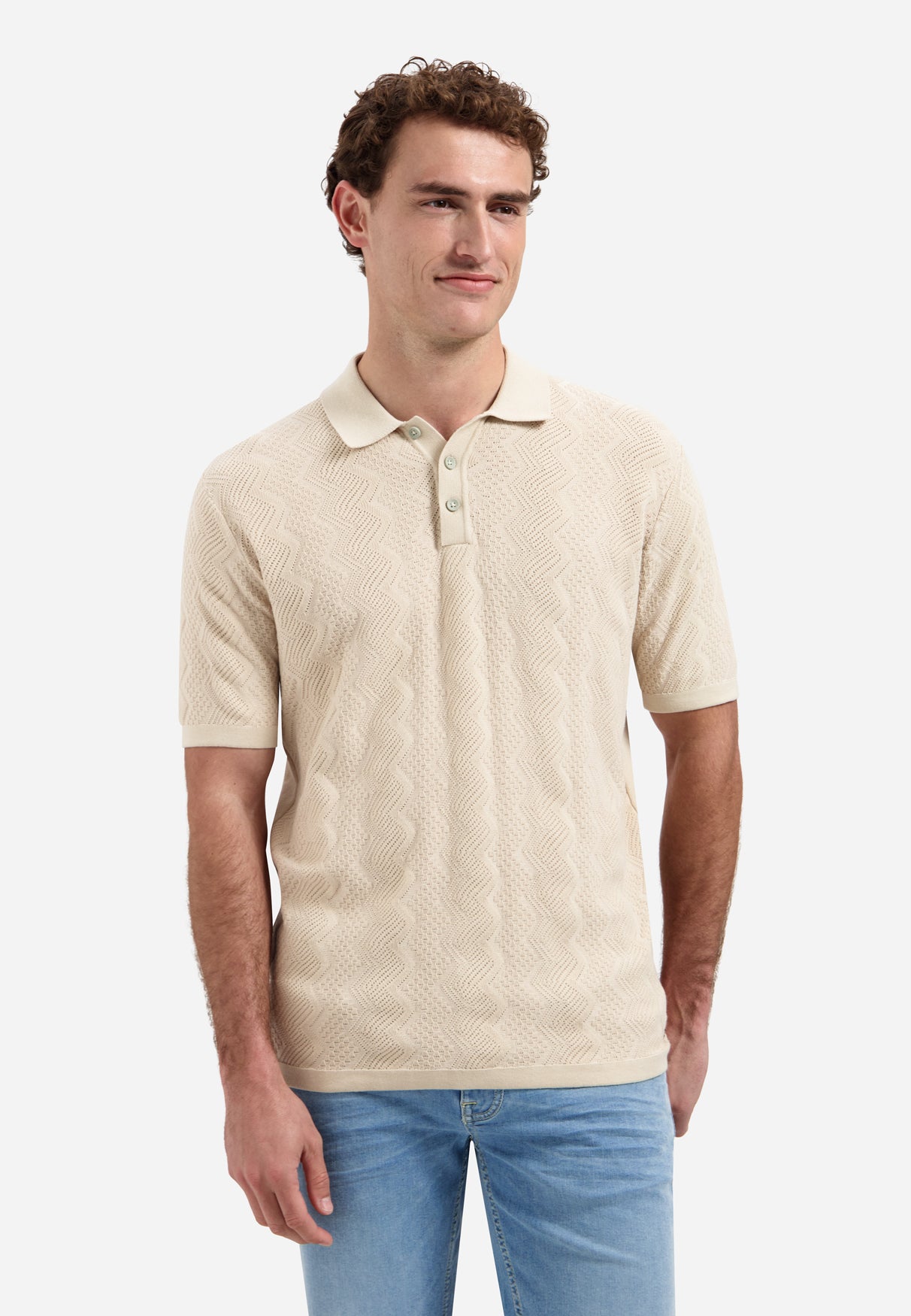 Gestricktes Poloshirt mit Relief | Desert