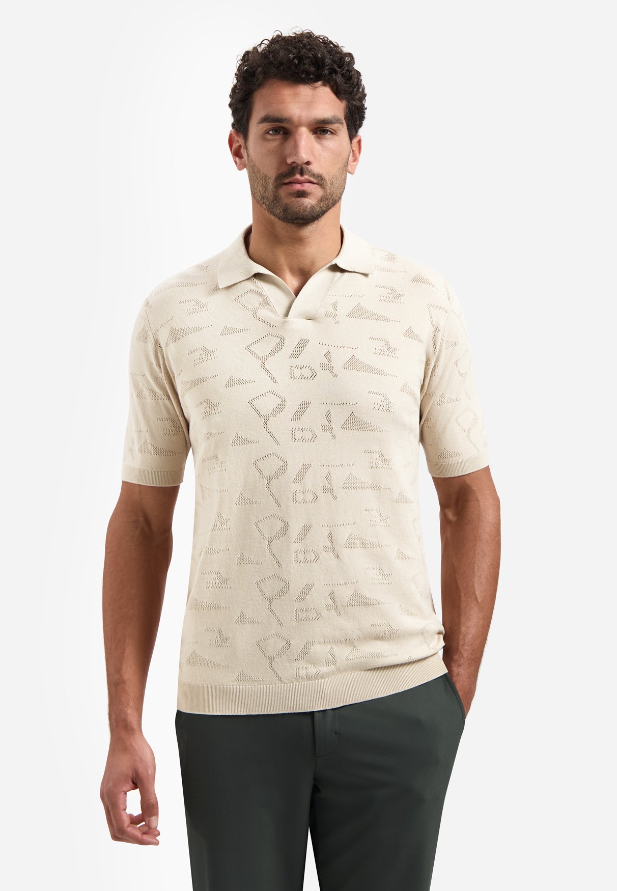 Jacquard-Strick-Poloshirt | Desert