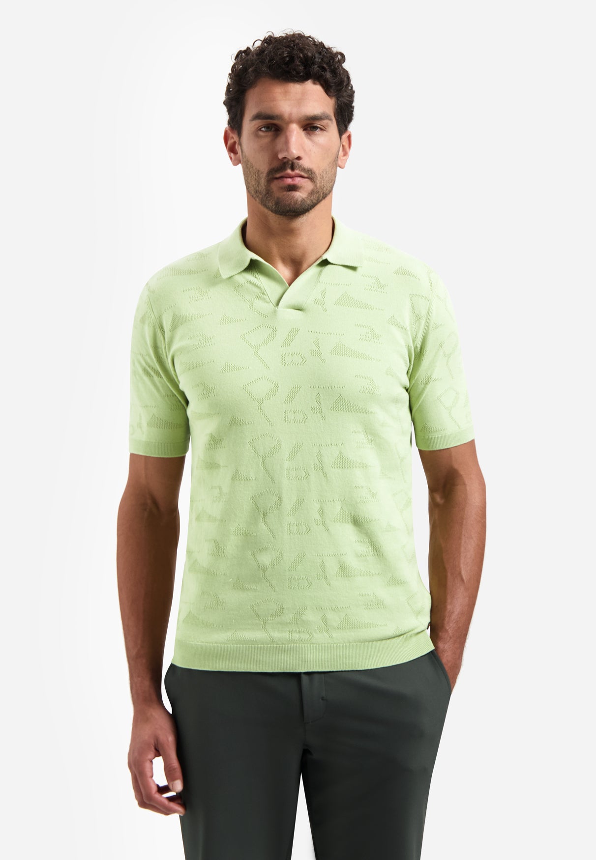 Jacquard-Strick-Poloshirt | Grün