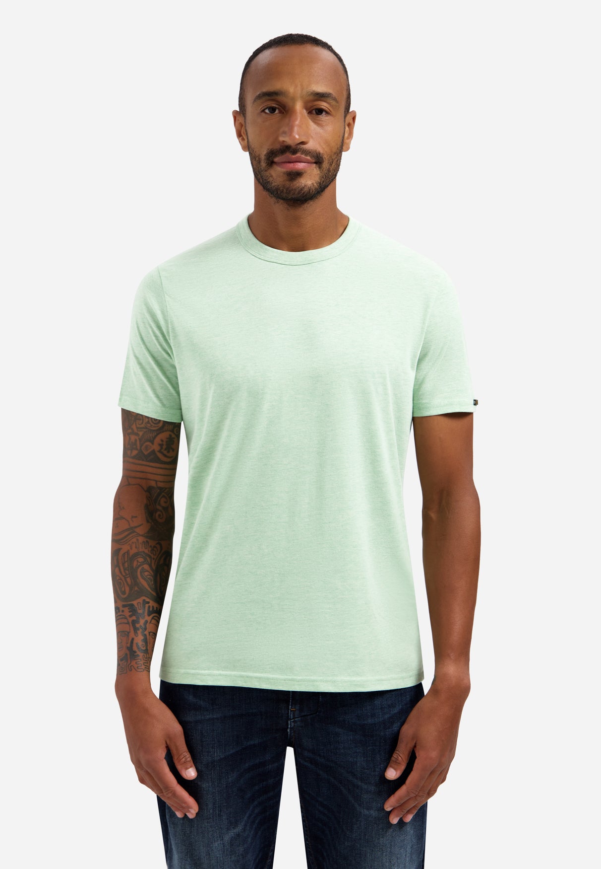 Melange-T-Shirt mit Rundhalsausschnitt | Green
