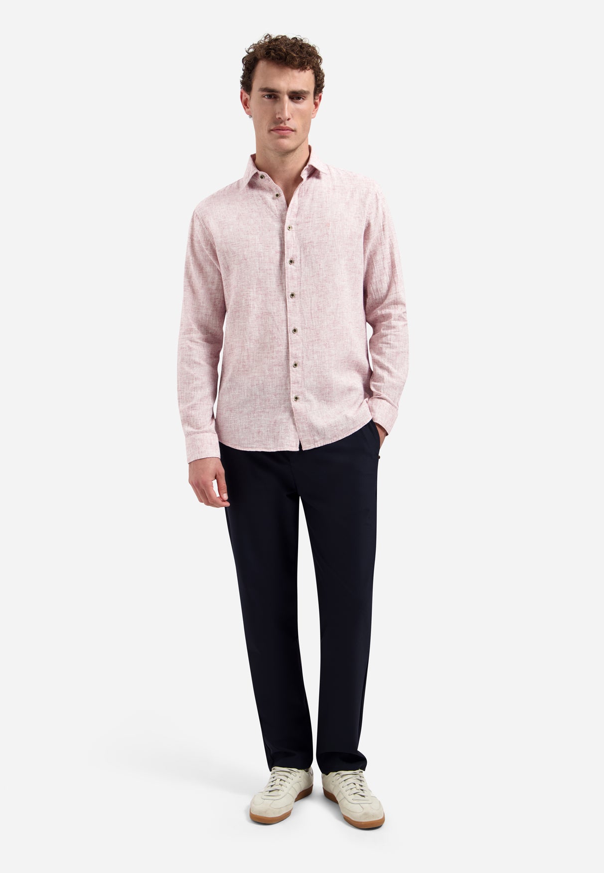 Two-tone linen blend shirt | Mauve