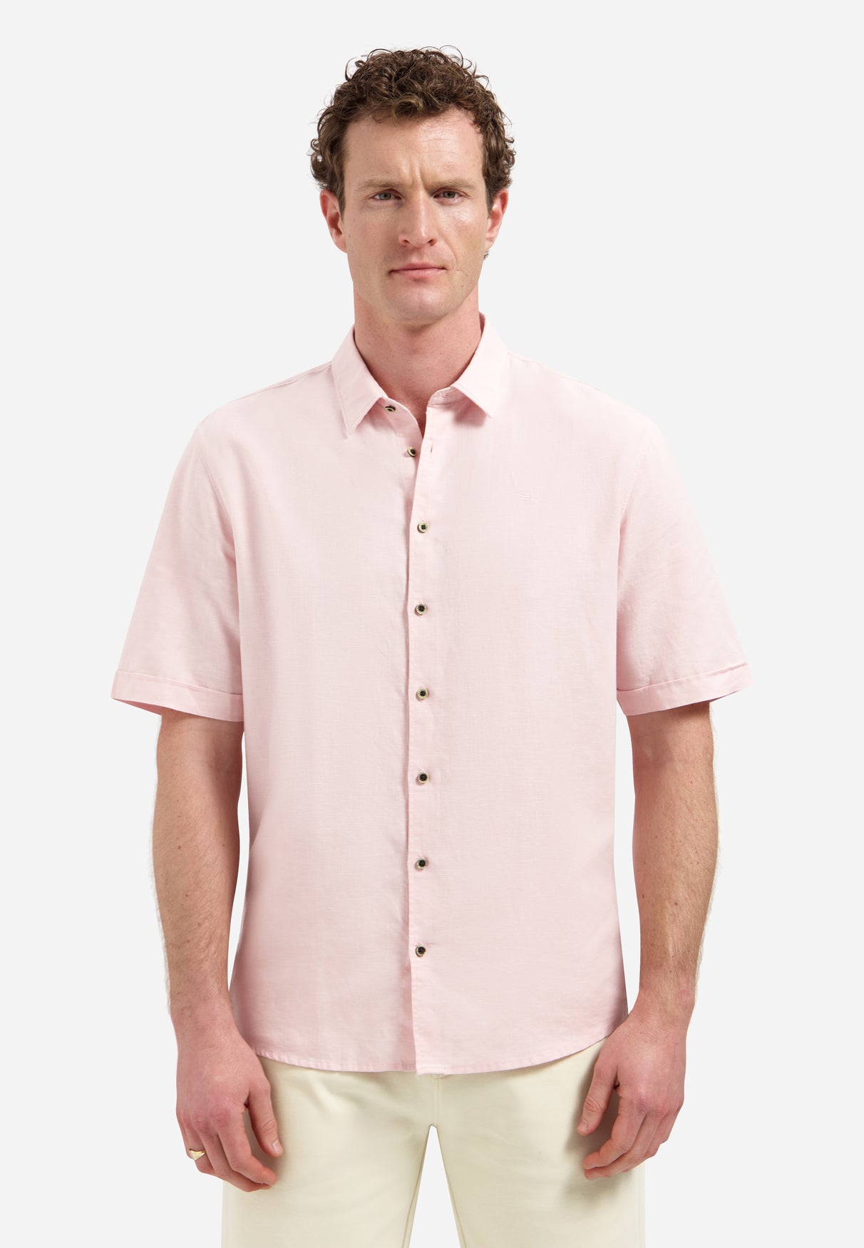 Kurzärmeliges Hemd aus Leinenmischung | Soft Pink