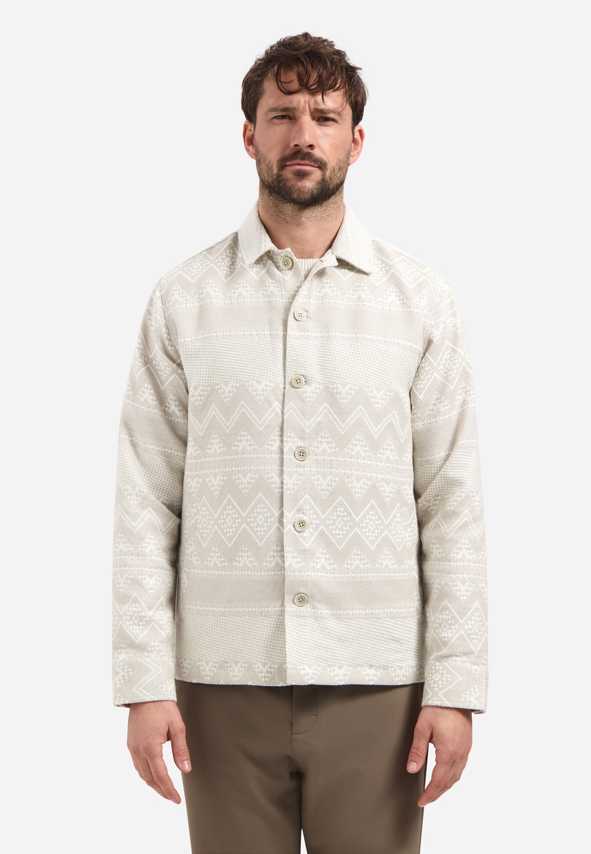 Jacquard-Overshirt | Taupe