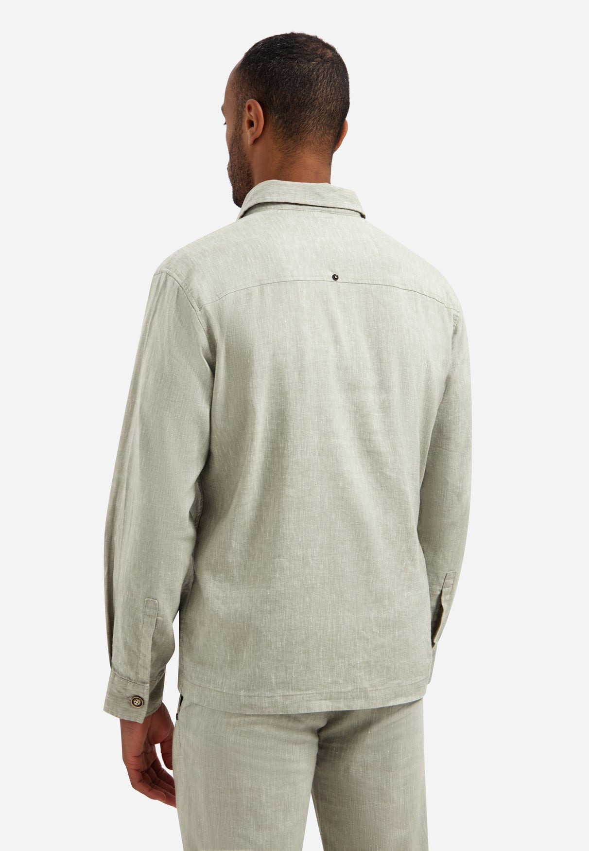 Zweifarbiges Leinen-Overshirt. | Taupe