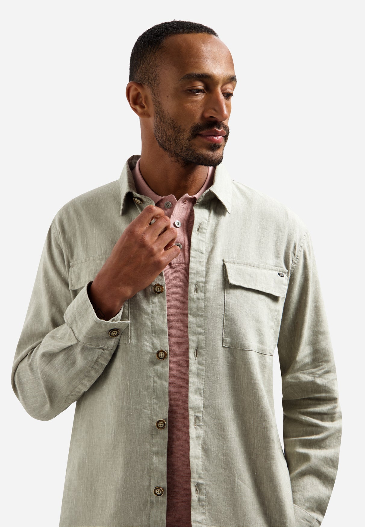 Zweifarbiges Leinen-Overshirt. | Taupe