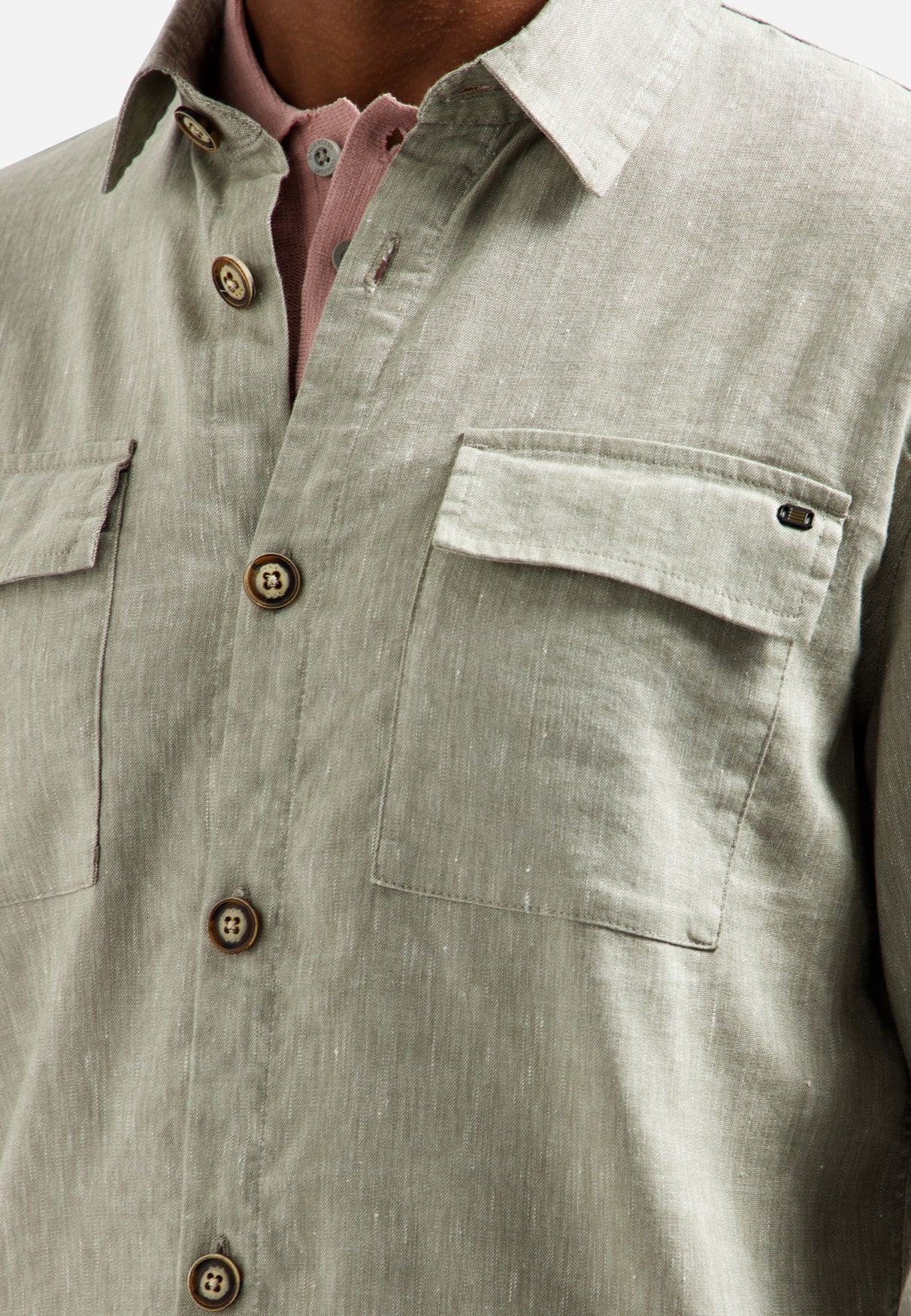 Zweifarbiges Leinen-Overshirt. | Taupe