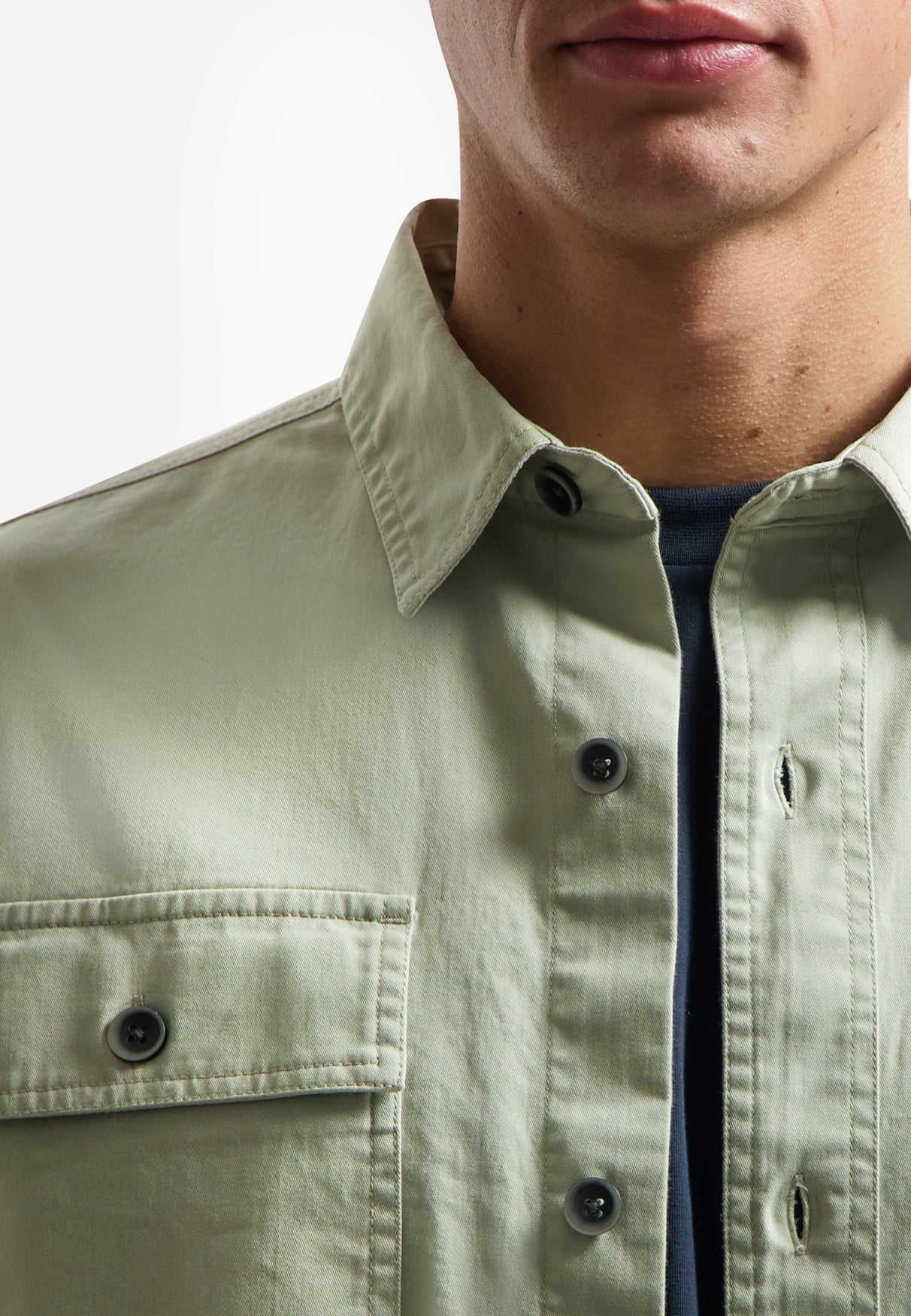 Twill stretch overshirt | Light Moss