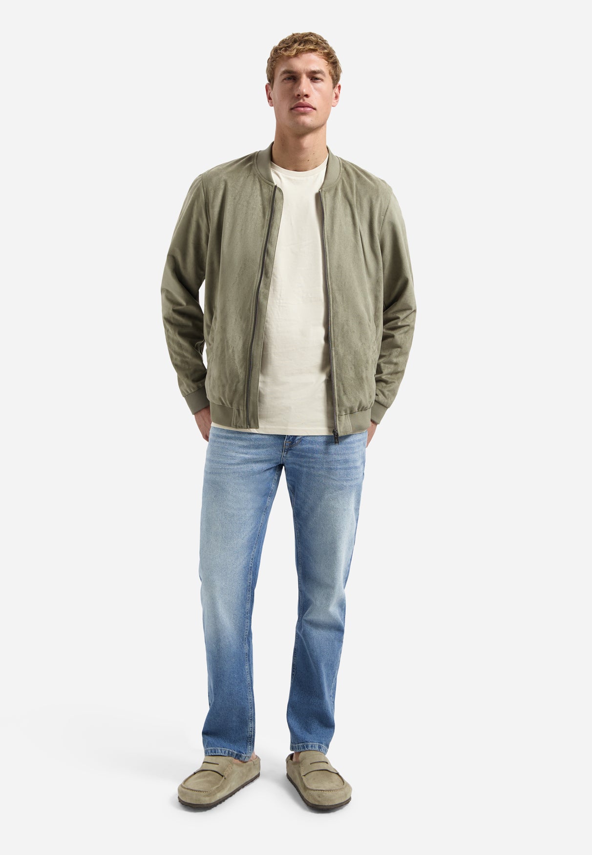 Suede-look bomber jacket | Light Moss