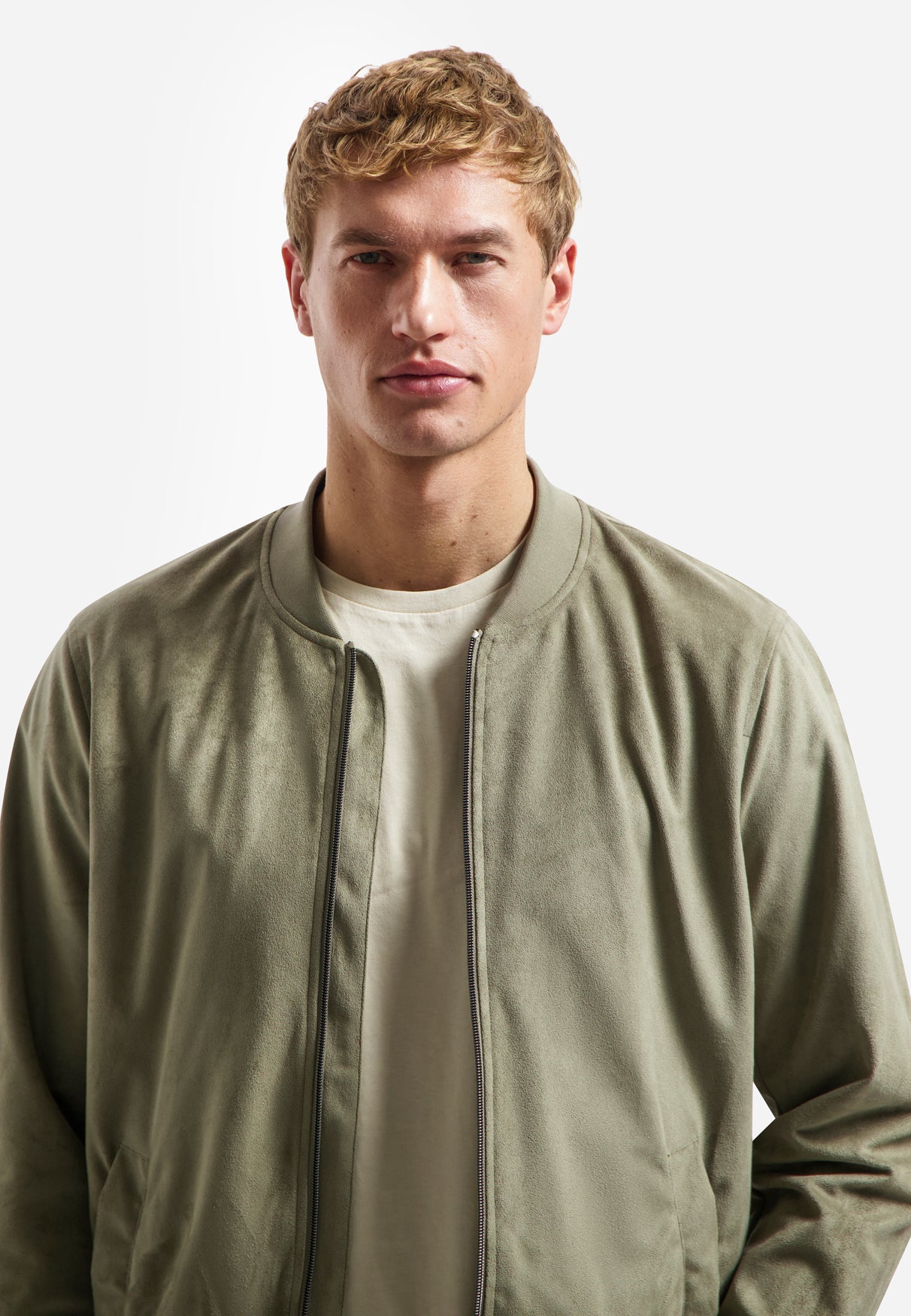 Suede-look bomber jacket | Light Moss