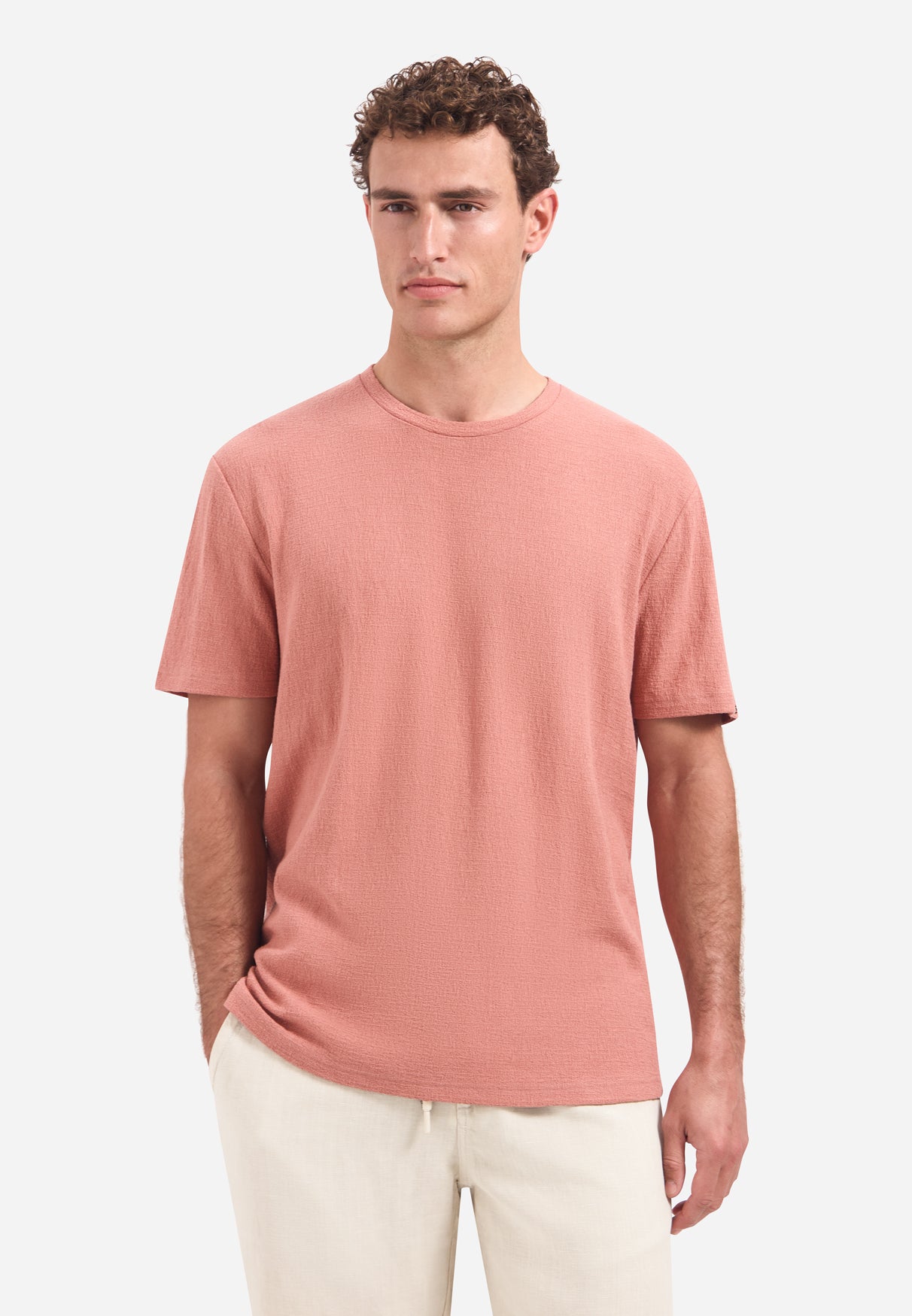 Kurzärmeliges T-Shirt mit Rundhalsausschnitt | Koralle