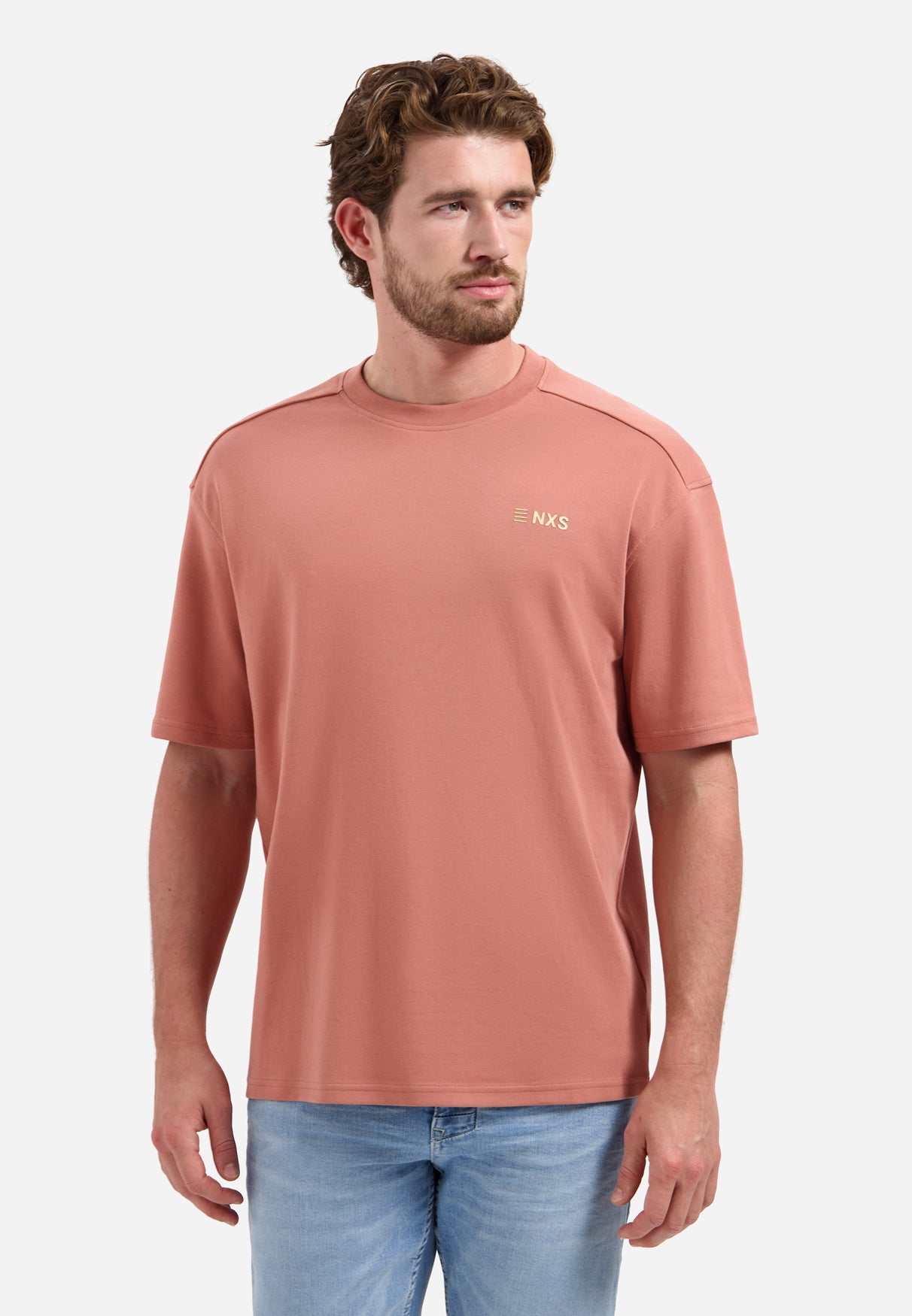 Kurzärmeliges T-Shirt mit Rundhalsausschnitt und Rückenprint | Coral