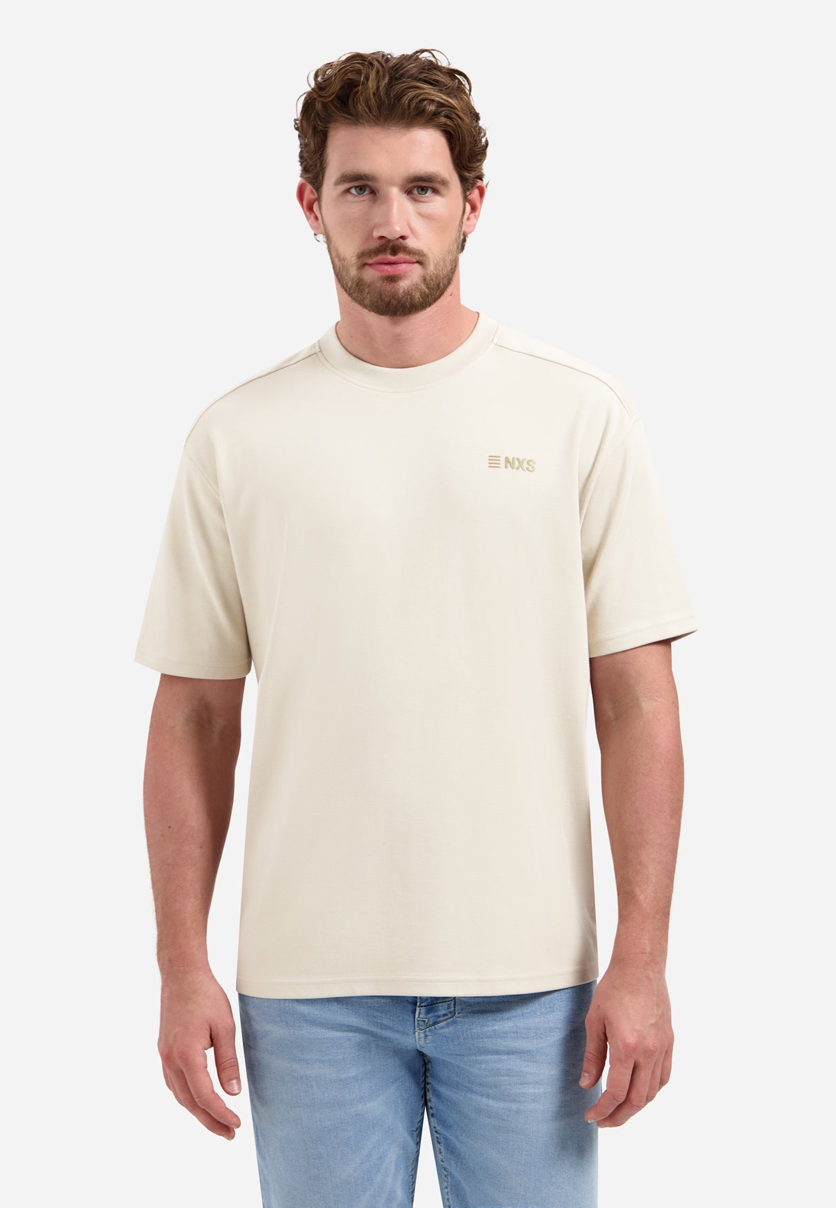 T-Shirt mit Rundhalsausschnitt, kurzen Ärmeln und Aufdruck auf dem Rücken | Stone