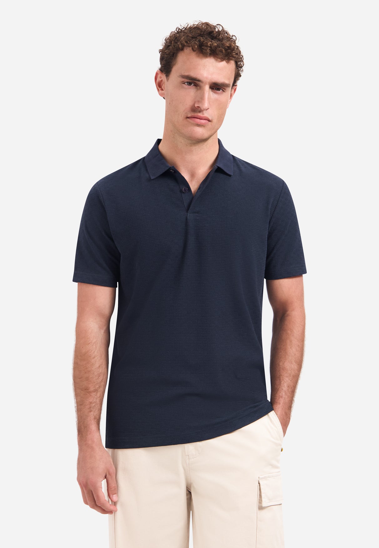 Short-sleeve structured V-neck polo | Night