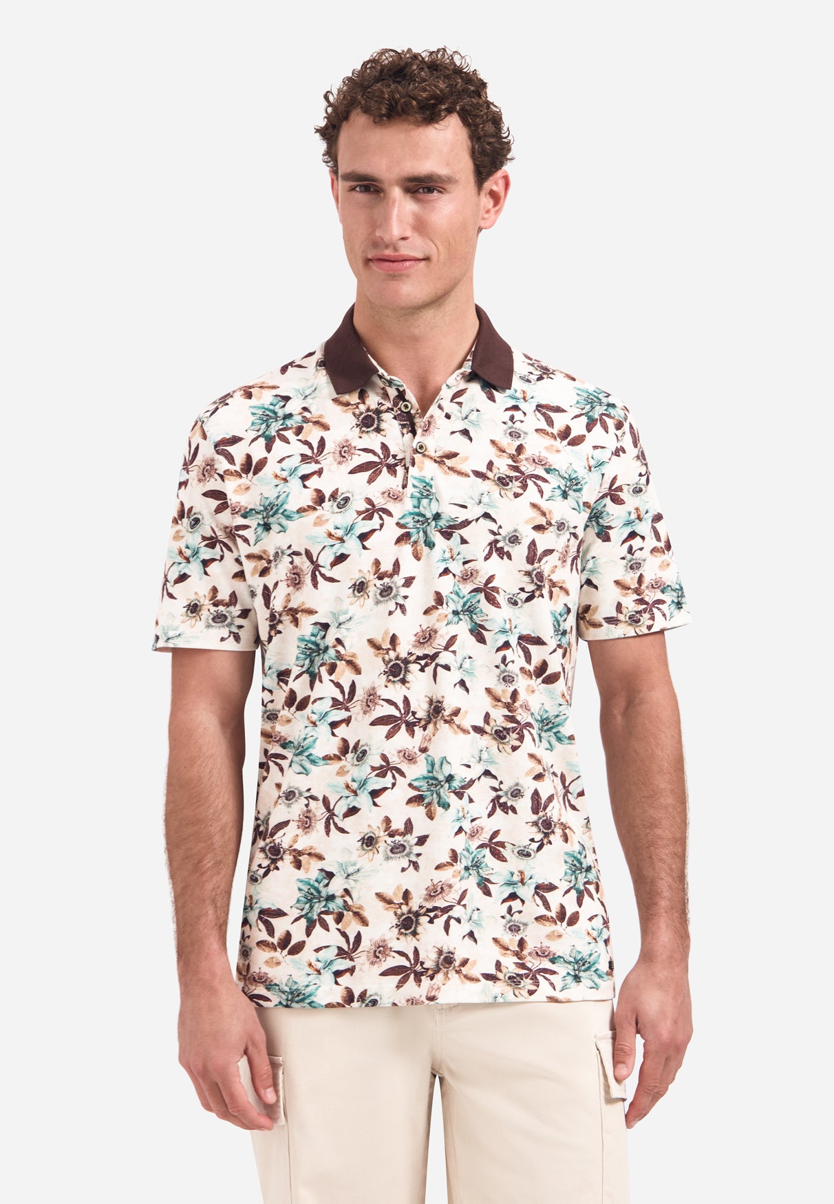 Polohemd mit V-Ausschnitt, kurzen Ärmeln und Blumenmuster | Seablue